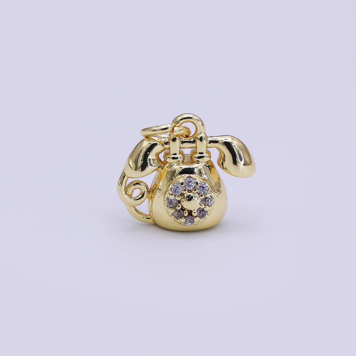 24K Gold Filled 12mm Micro Paved CZ Ringing Telephone Charm | AJ313 - DLUXCA