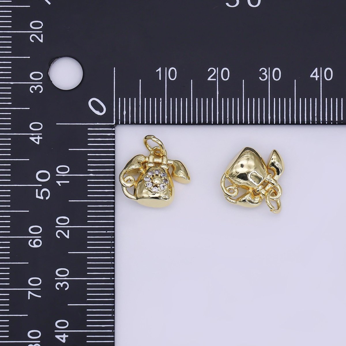24K Gold Filled 12mm Micro Paved CZ Ringing Telephone Charm | AJ313 - DLUXCA