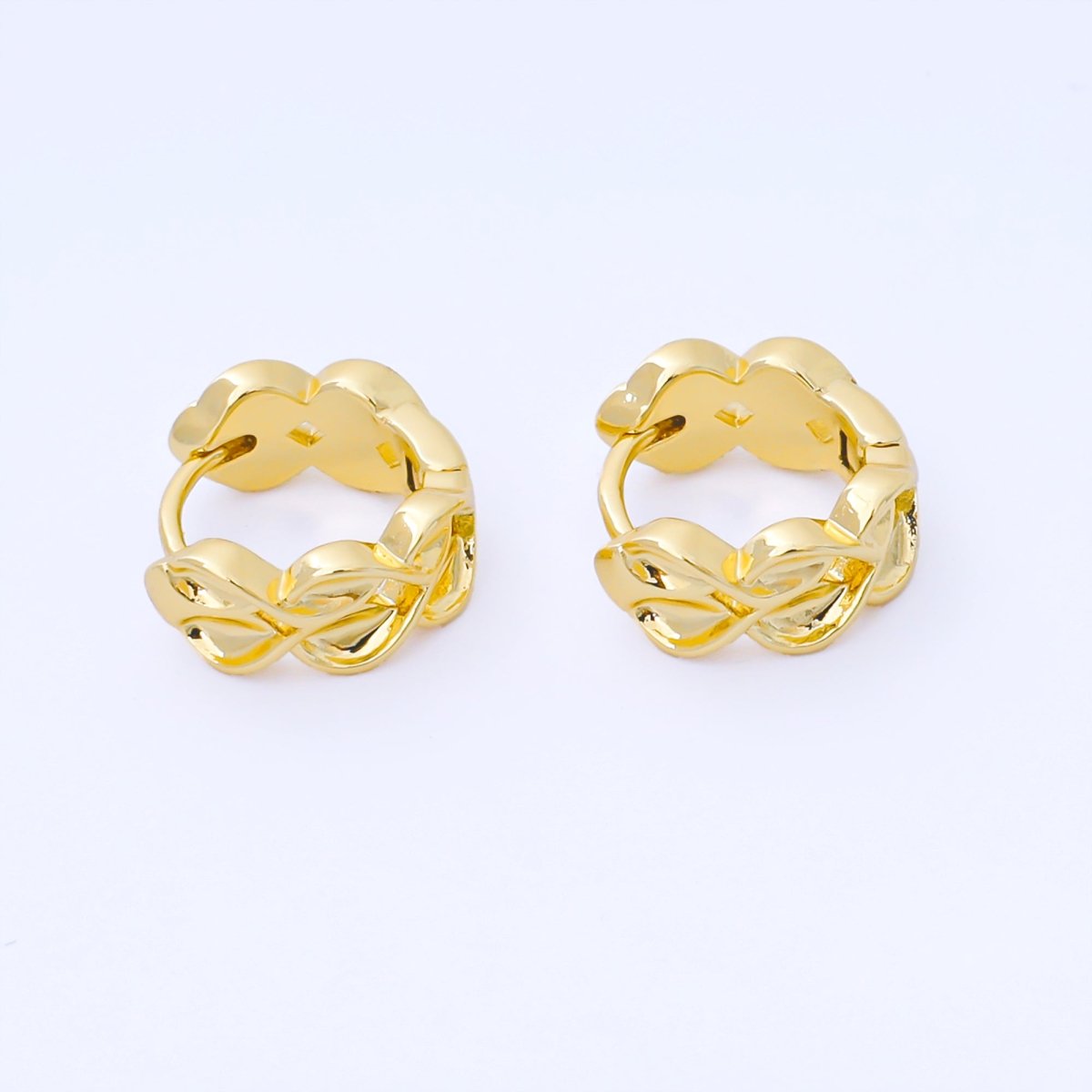 24K Gold Filled 12mm Molten Heart Leaf Flower Huggie Earrings in Gold & Silver | AB1617 AB1618 - DLUXCA