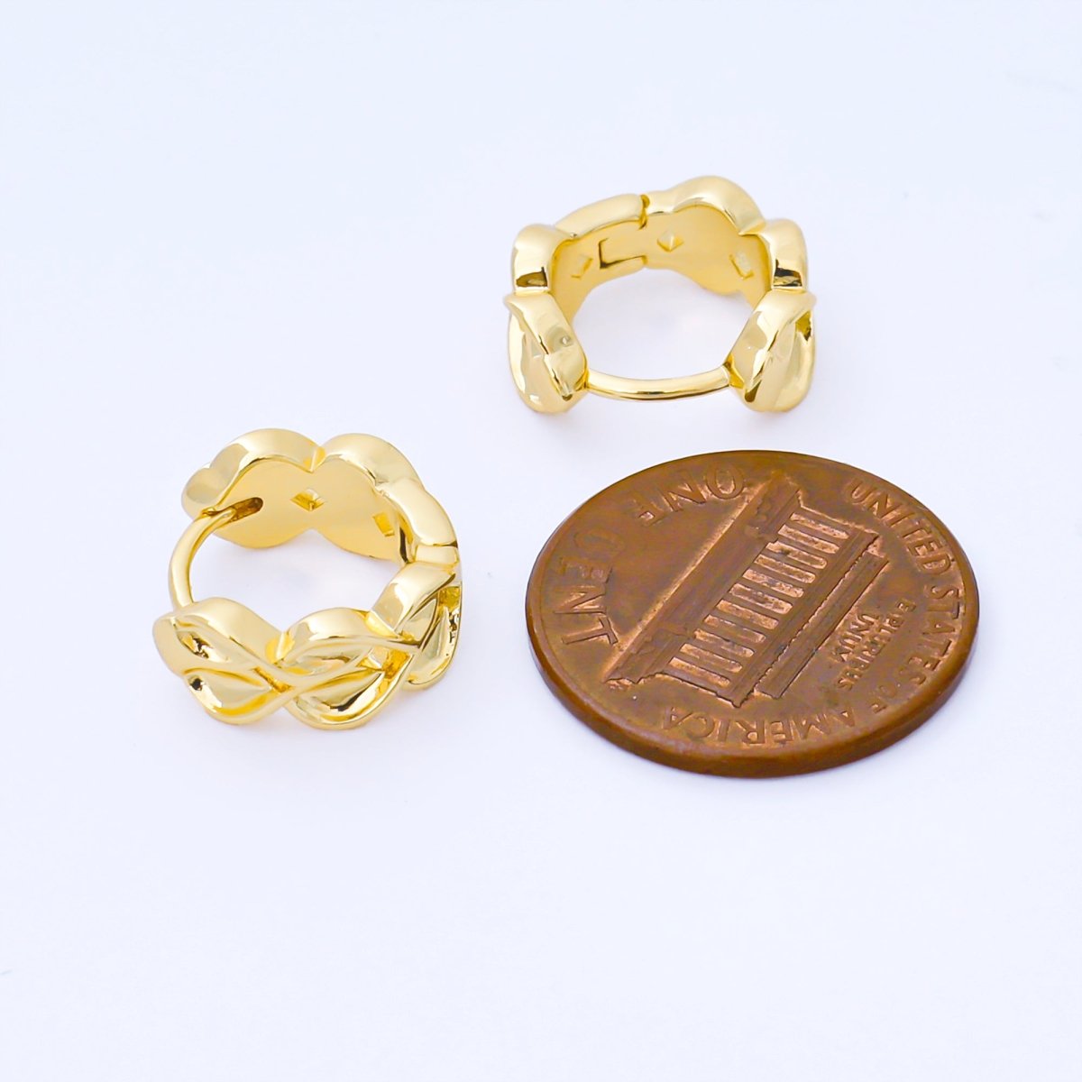 24K Gold Filled 12mm Molten Heart Leaf Flower Huggie Earrings in Gold & Silver | AB1618 AB1617 - DLUXCA