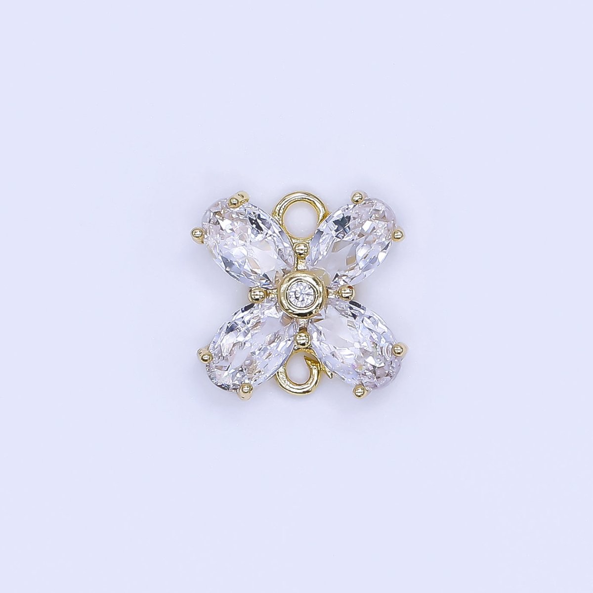 24K Gold Filled 12mm Oval CZ Mini X Flower Link Connector | Y054 - DLUXCA