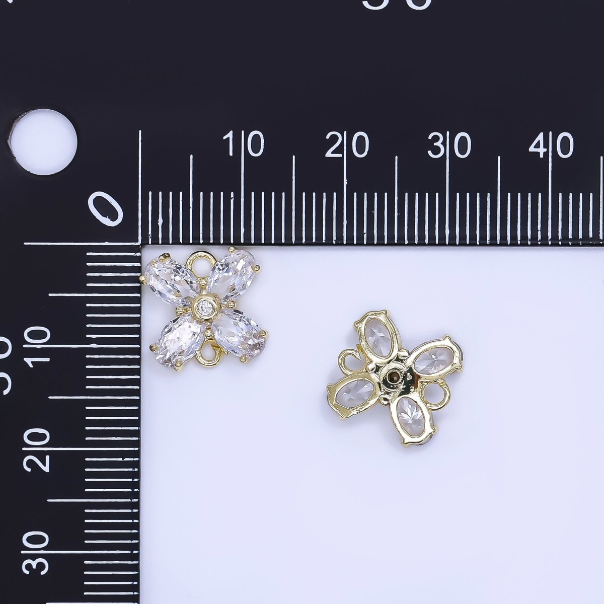 24K Gold Filled 12mm Oval CZ Mini X Flower Link Connector | Y054 - DLUXCA