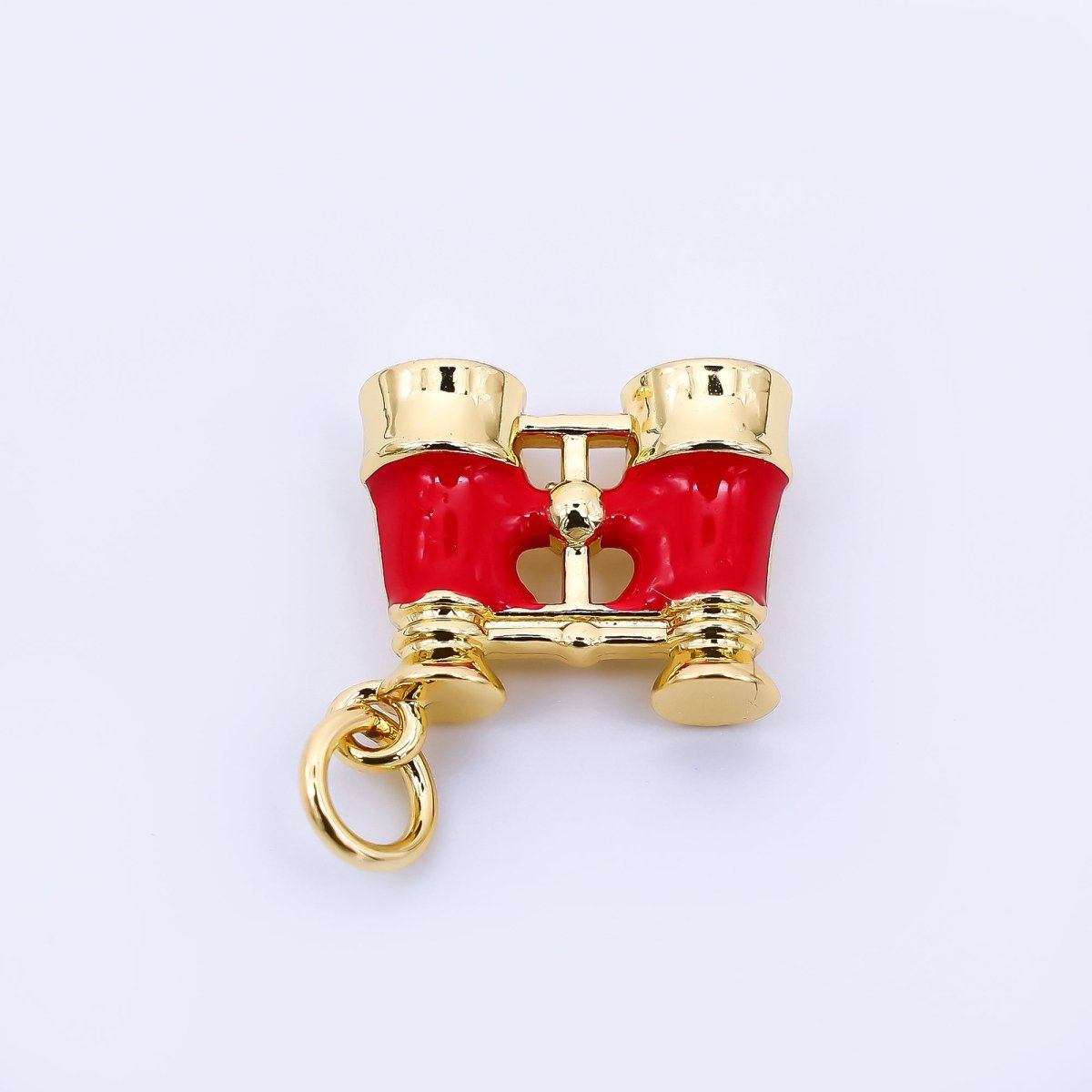 24K Gold Filled 12mm Red Enamel Art Binocular Charm | N - 1325 - DLUXCA