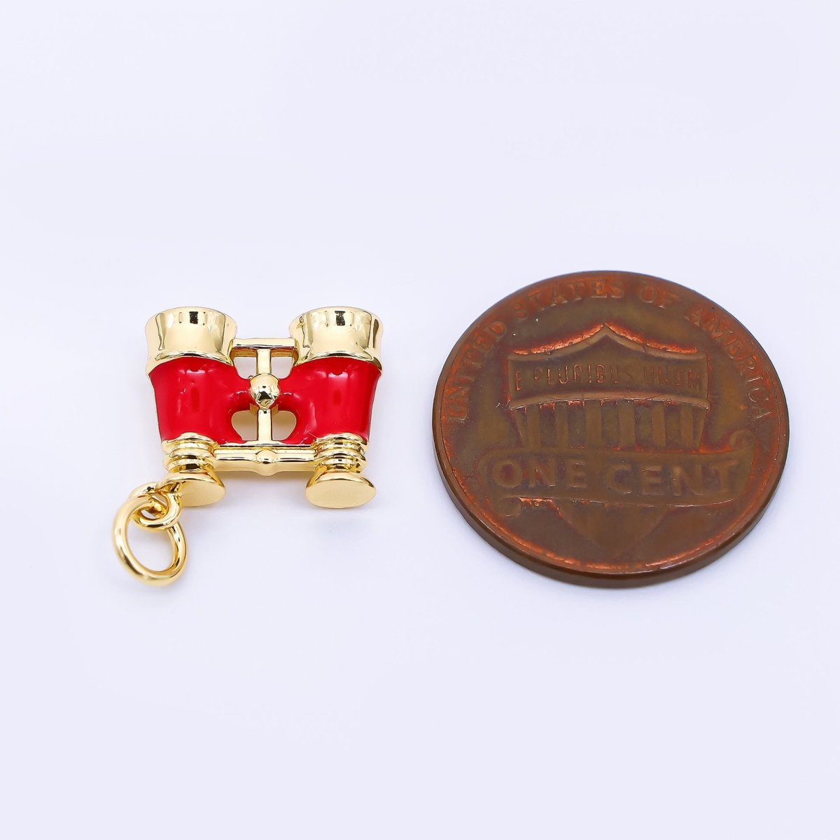24K Gold Filled 12mm Red Enamel Art Binocular Charm | N - 1325 - DLUXCA