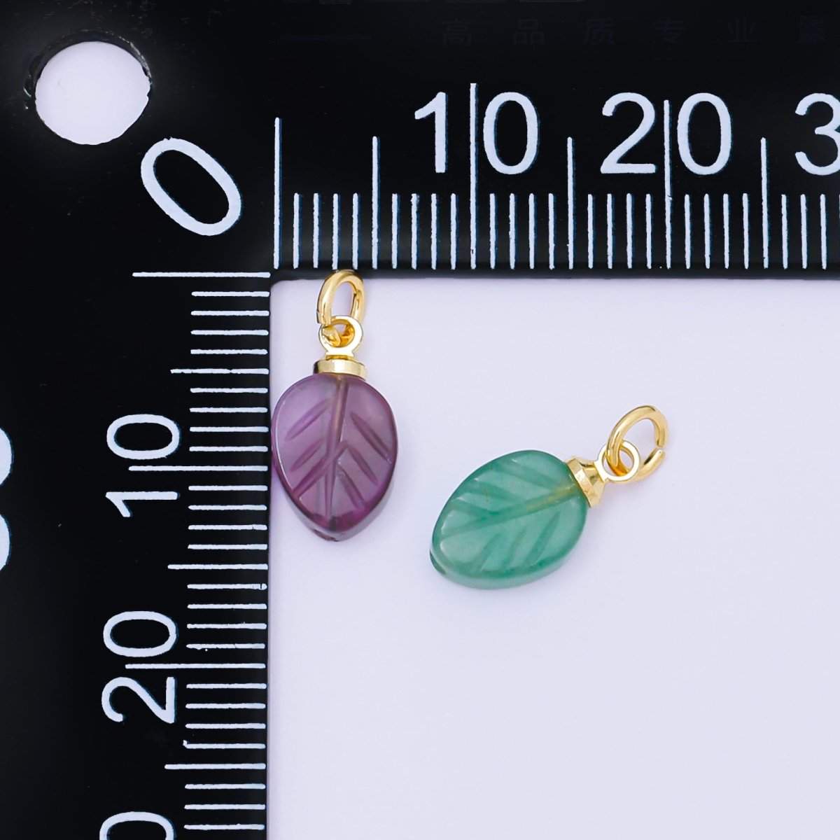 24K Gold Filled 12mm White, Green, Red Gemstone Leaf Mini Charm | AC1591 - AC1593 - DLUXCA