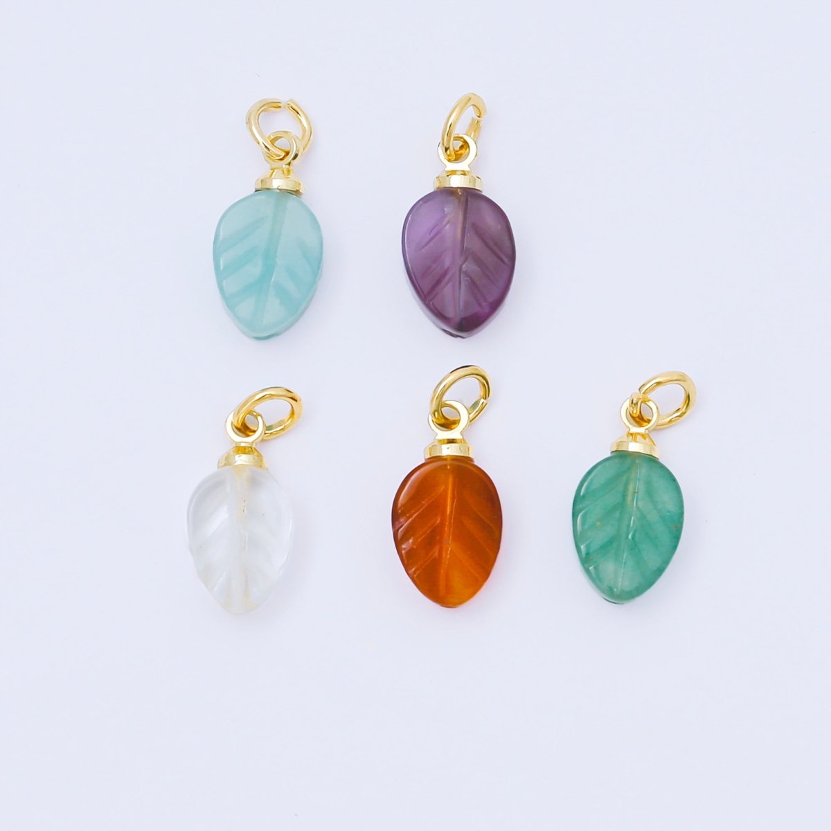 24K Gold Filled 12mm White, Green, Red Gemstone Leaf Mini Charm | AC1591 - AC1593 - DLUXCA