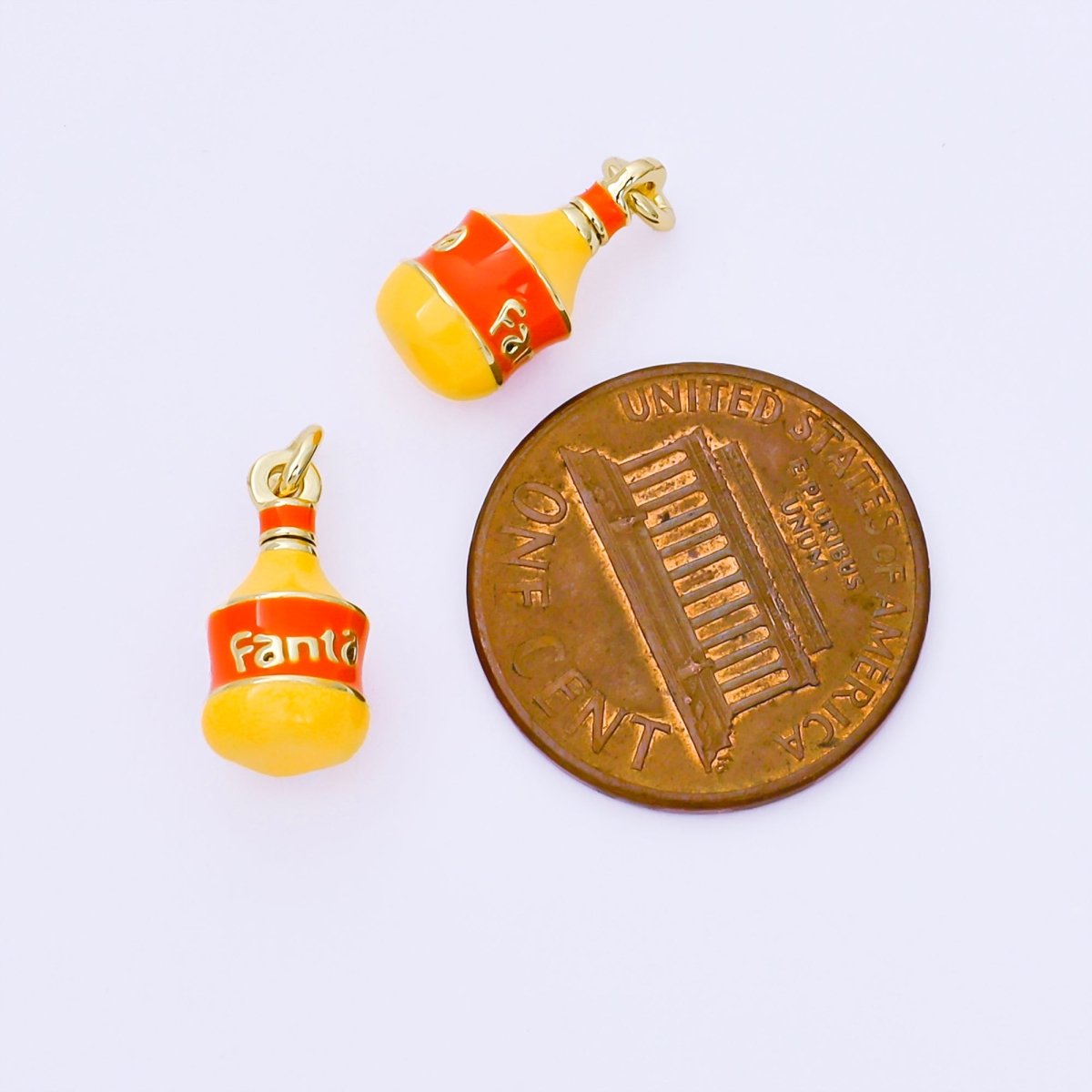 24K Gold Filled 13.5mm Enamel Orange Soda Soft Drink 3D Charm | AF1303 - DLUXCA