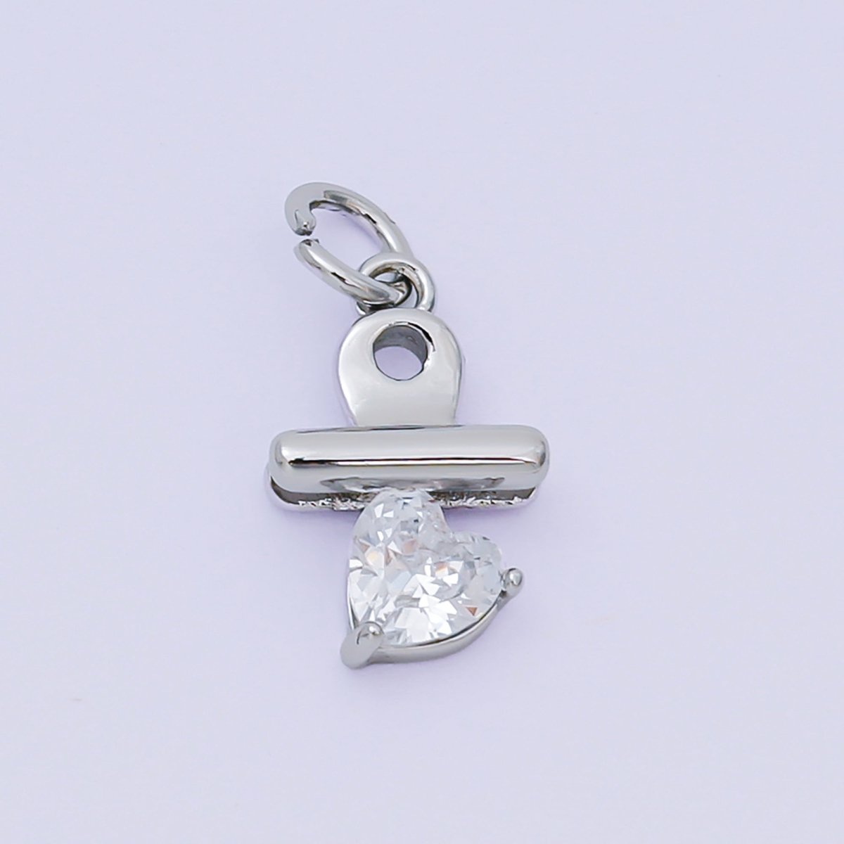 24K Gold Filled 13.5mm Heart - Shaped CZ Binder Clip Charm in Gold & Silver | AH - 609 - DLUXCA