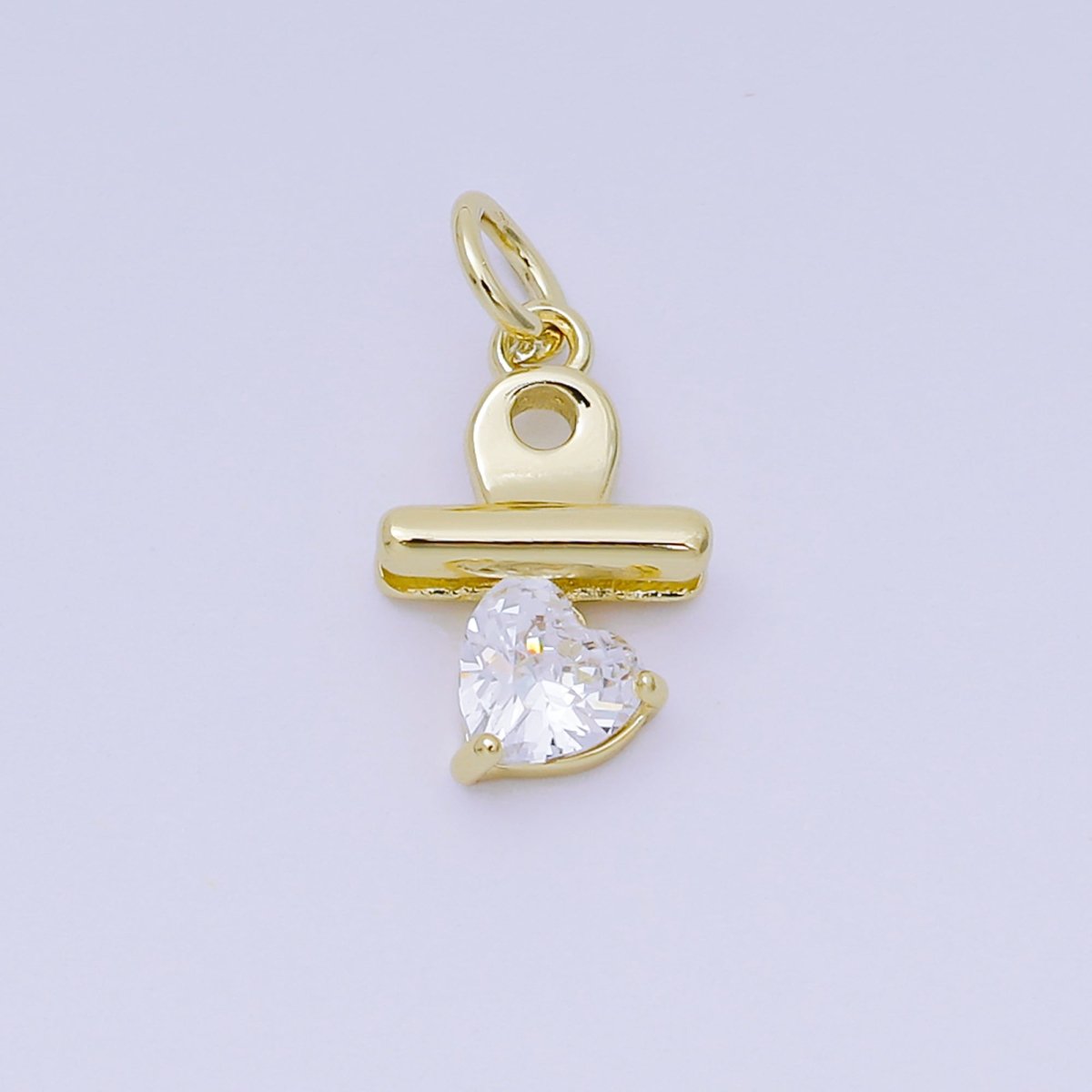 24K Gold Filled 13.5mm Heart - Shaped CZ Binder Clip Charm in Gold & Silver | AH - 609 - DLUXCA