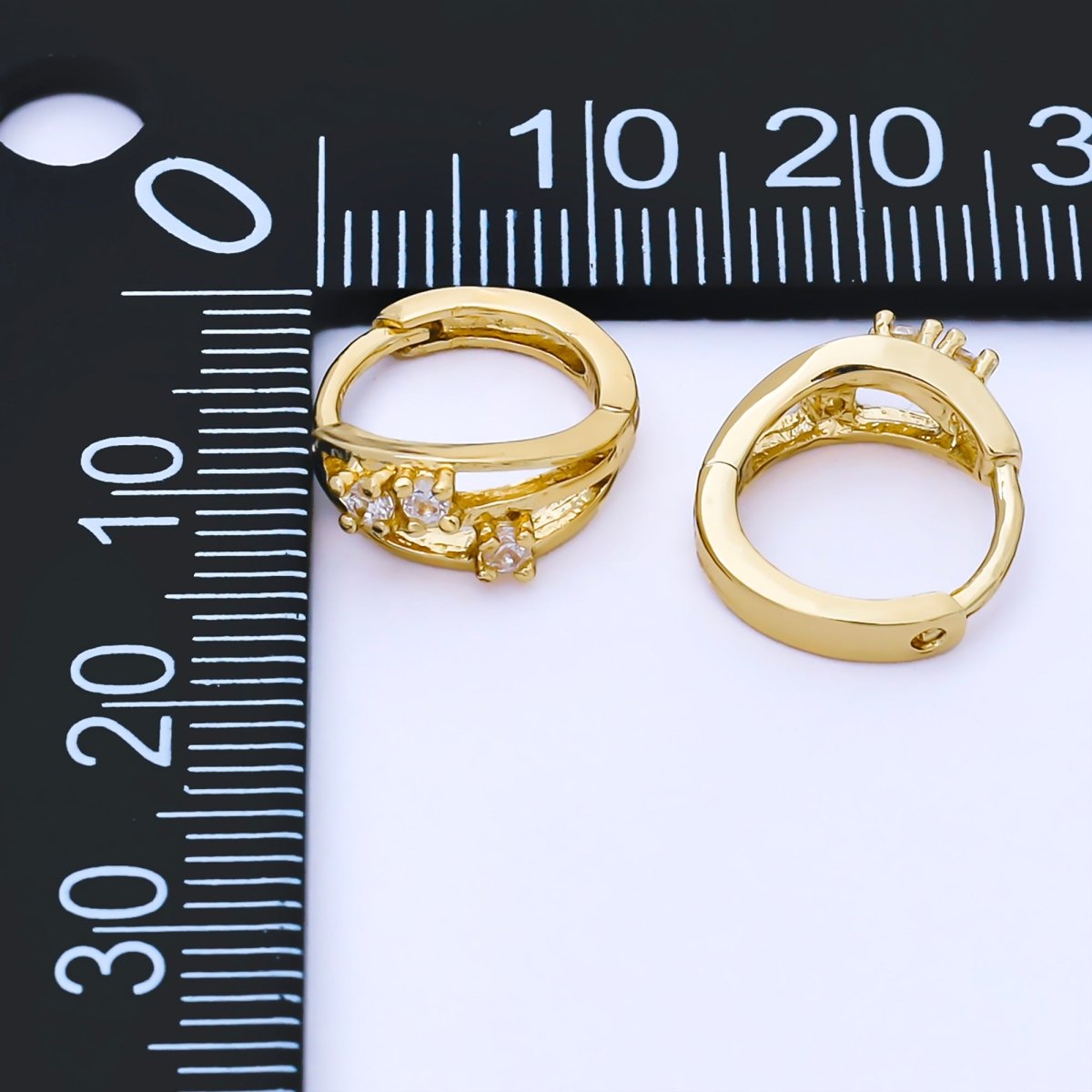 24K Gold Filled 13.5mm Round CZ Cluster Crown Huggie Earrings | AB1622 - DLUXCA