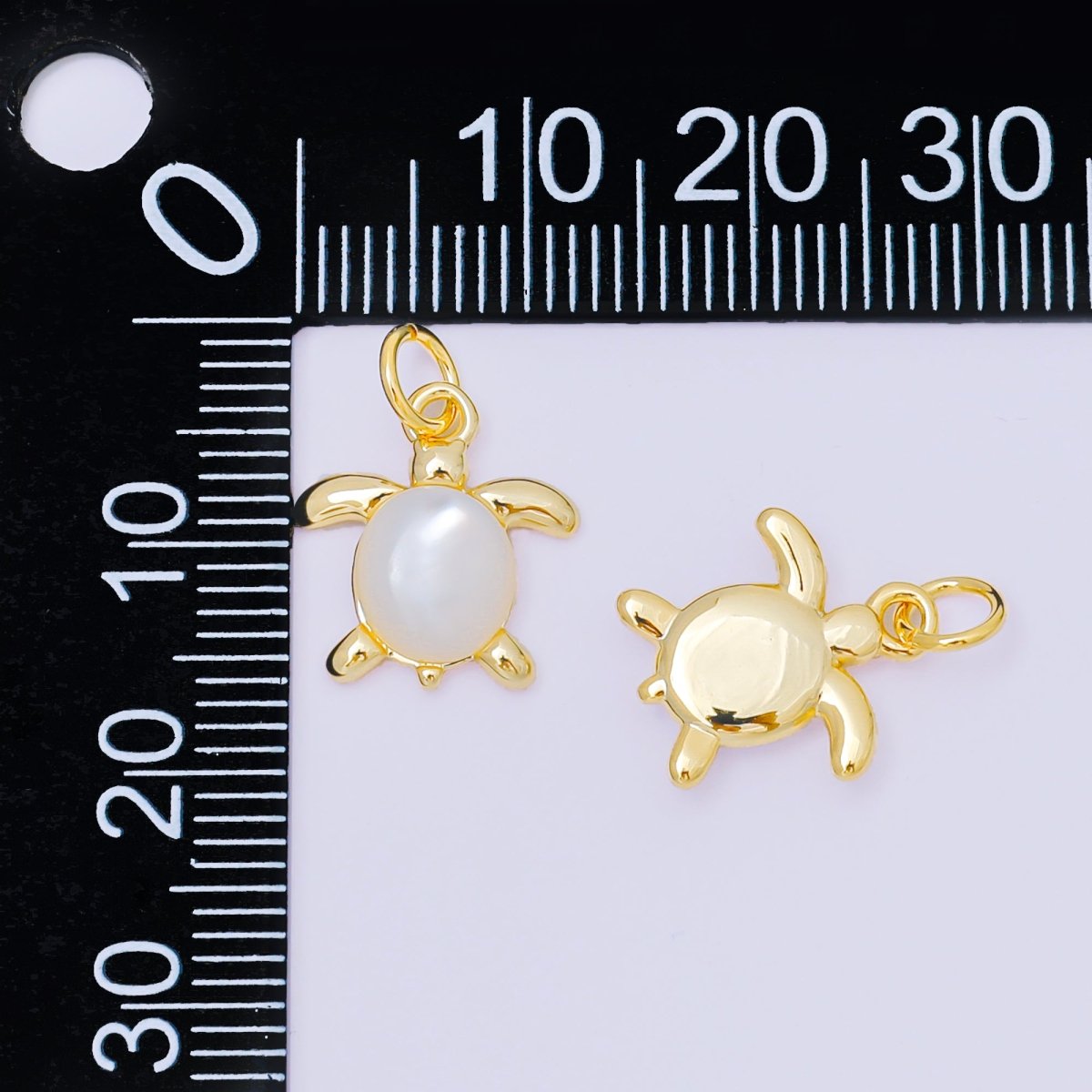 24K Gold Filled 13.5mm Under the Sea Turtle Shell Pearl Dainty Charm | M890 - DLUXCA