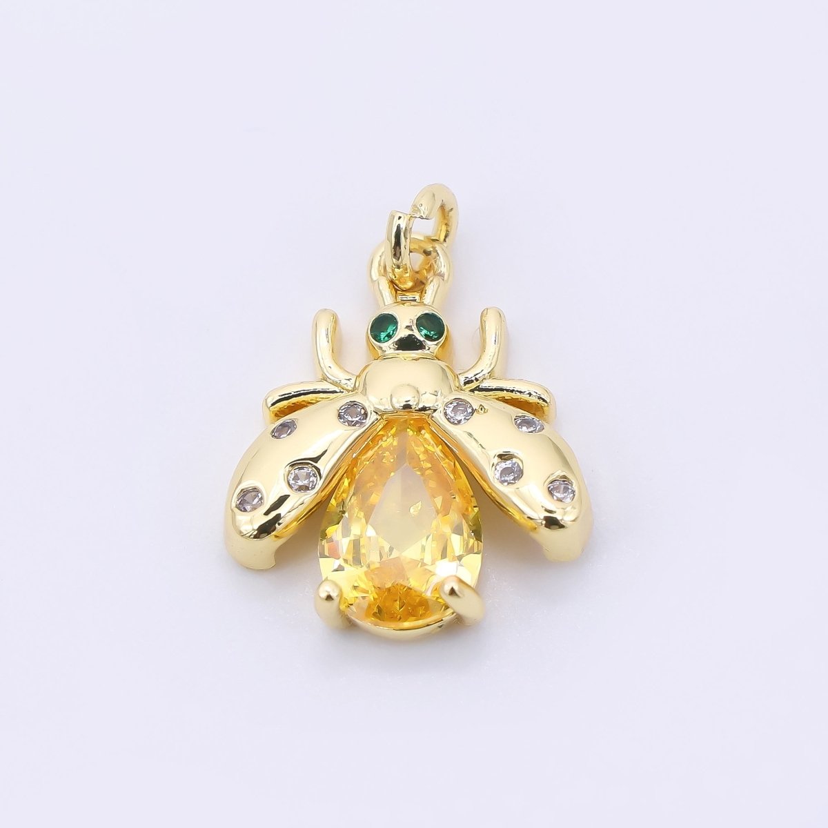 24K Gold Filled 13.5mm Yellow Pear - Cut CZ Flying Lady Bug Animals Charm | AJ292 - DLUXCA