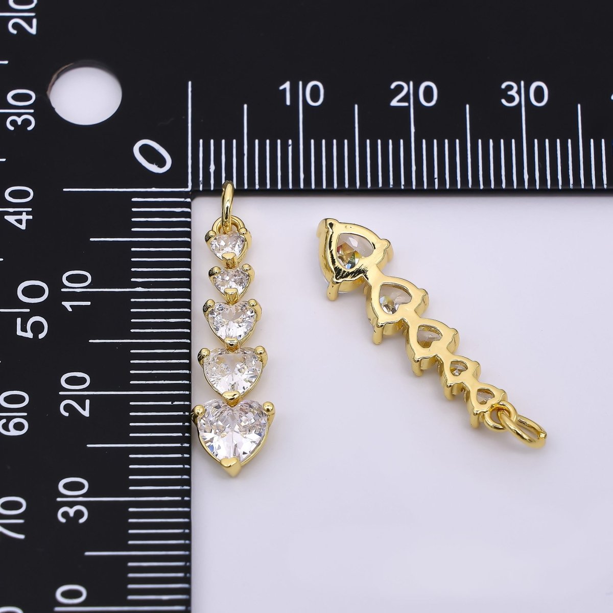 24K Gold Filled 13mm 5 - Stacked Heart - Shaped CZ Lover's Drop Charm | AH - 574 - DLUXCA