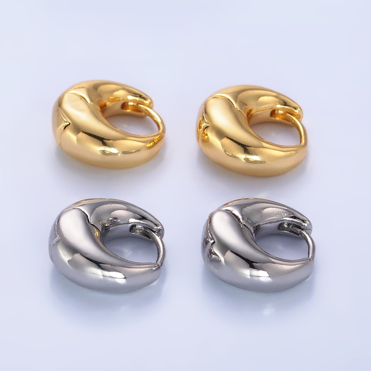 24K Gold Filled 13mm Chubby Minimalist Cartilage Huggie Earrings in Gold & Silver | AD158 AB1079 - DLUXCA