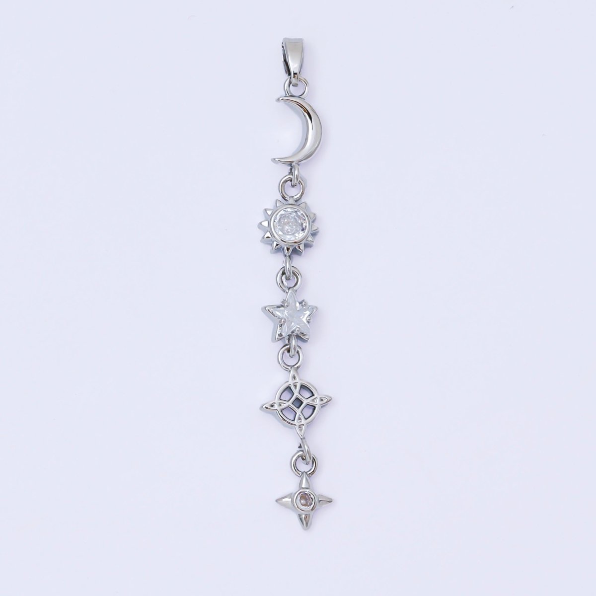 24K Gold Filled 13mm Clear CZ Celestial Sun Moon Star Pendant in Gold & Silver Drod Lariat Charm | AA1627 - DLUXCA