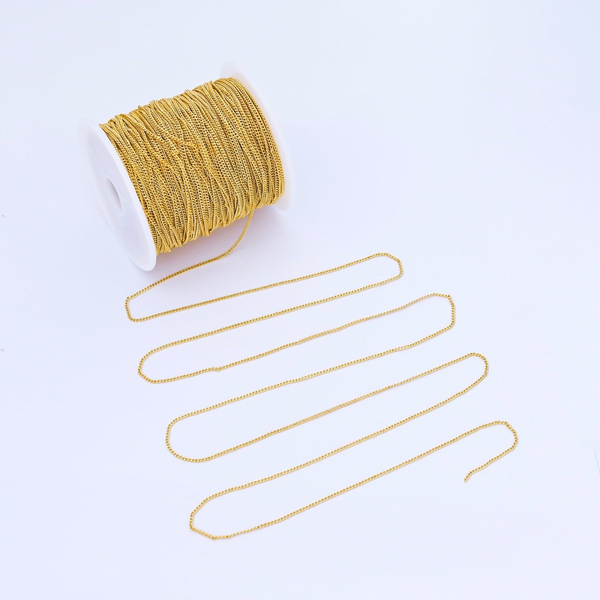 24K Gold Filled 1.3mm Dainty Minimalist Curb Unfinished Chain by Yard | Roll - 1748 - DLUXCA