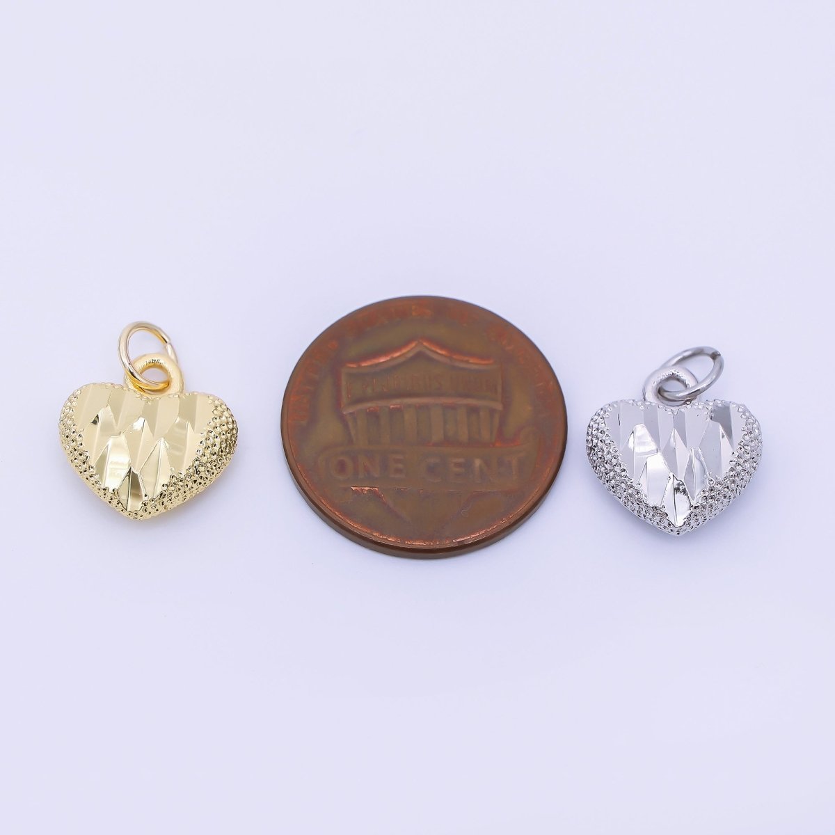 24K Gold Filled 13mm Dotted Textured Heart Charm in Gold & Silver | AC1601 - DLUXCA