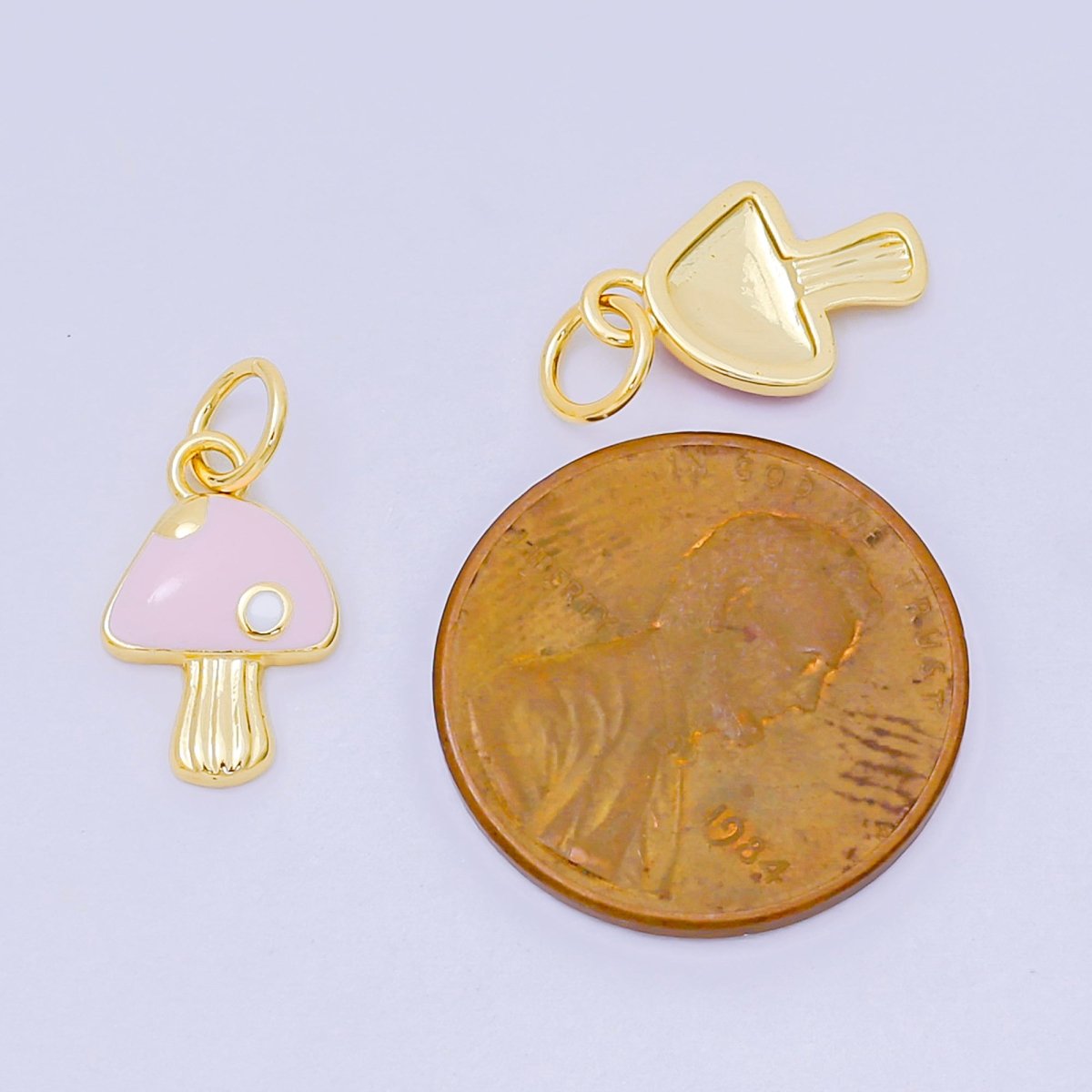 24K Gold Filled 13mm Enamel Art Puffball Forest Mushroom Charm in Red, Pink, & White | D - 627 D - 663 - DLUXCA