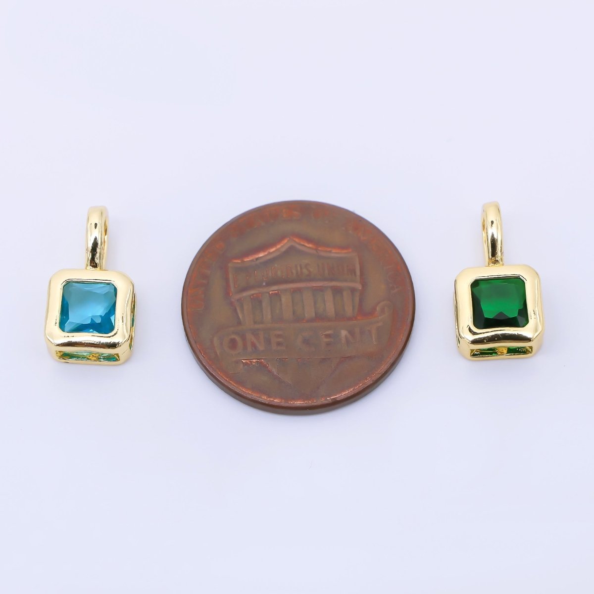 24K Gold Filled 13mm Green, Red, Black Square Baguette CZ Bezel Cut Charm | AA1630 - AA1632 - DLUXCA