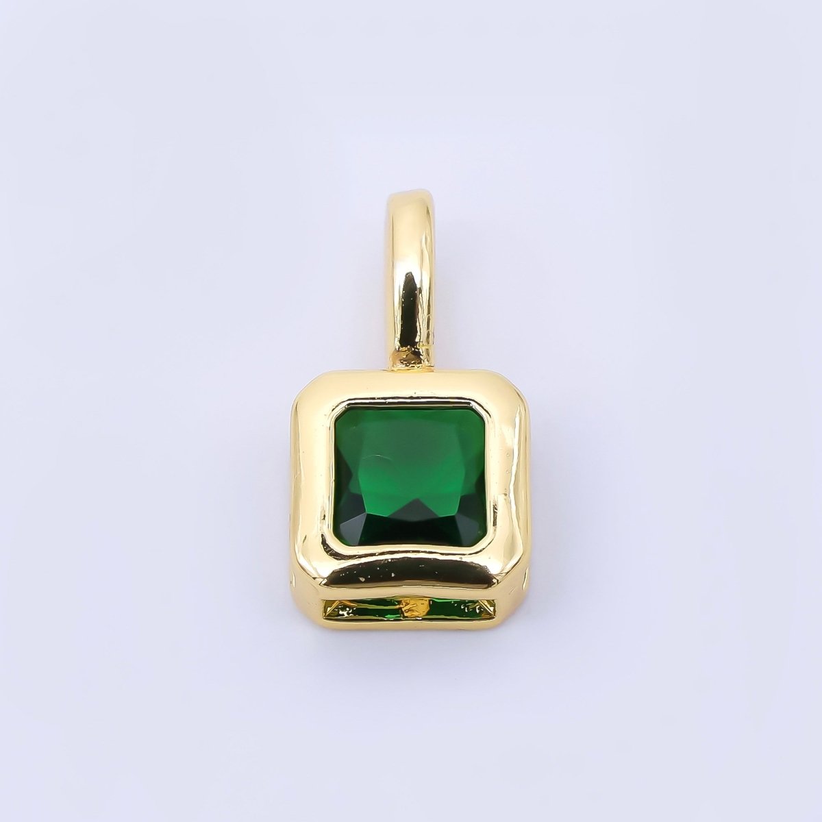 24K Gold Filled 13mm Green, Red, Black Square Baguette CZ Bezel Cut Charm | AA1630 - AA1632 - DLUXCA