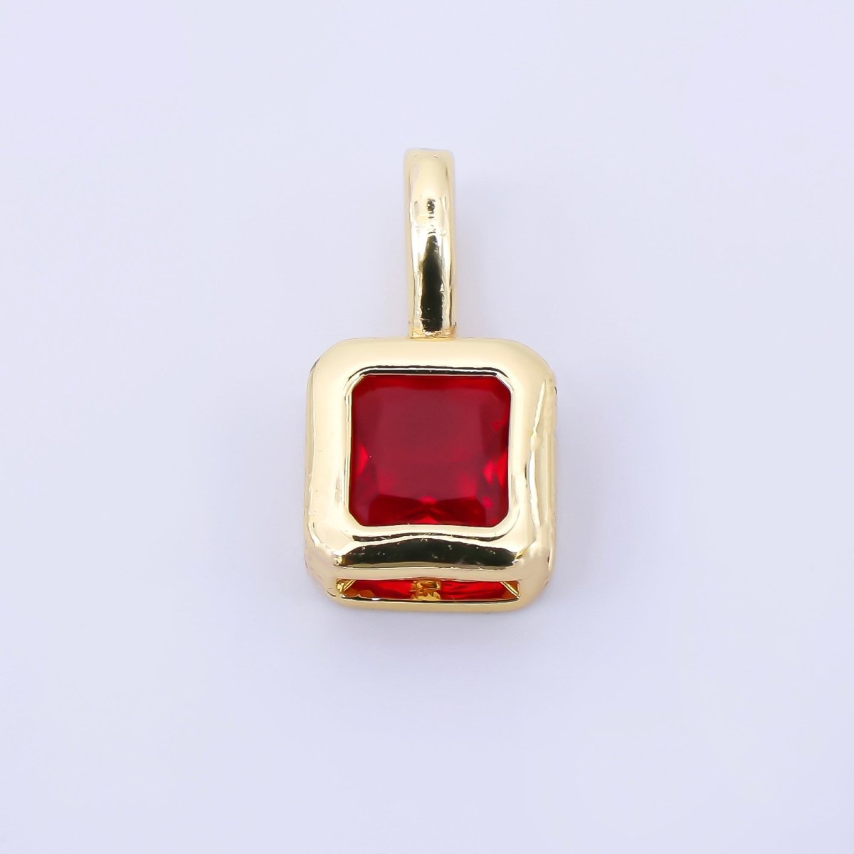 24K Gold Filled 13mm Green, Red, Black Square Baguette CZ Bezel Cut Charm | AA1630 - AA1632 - DLUXCA