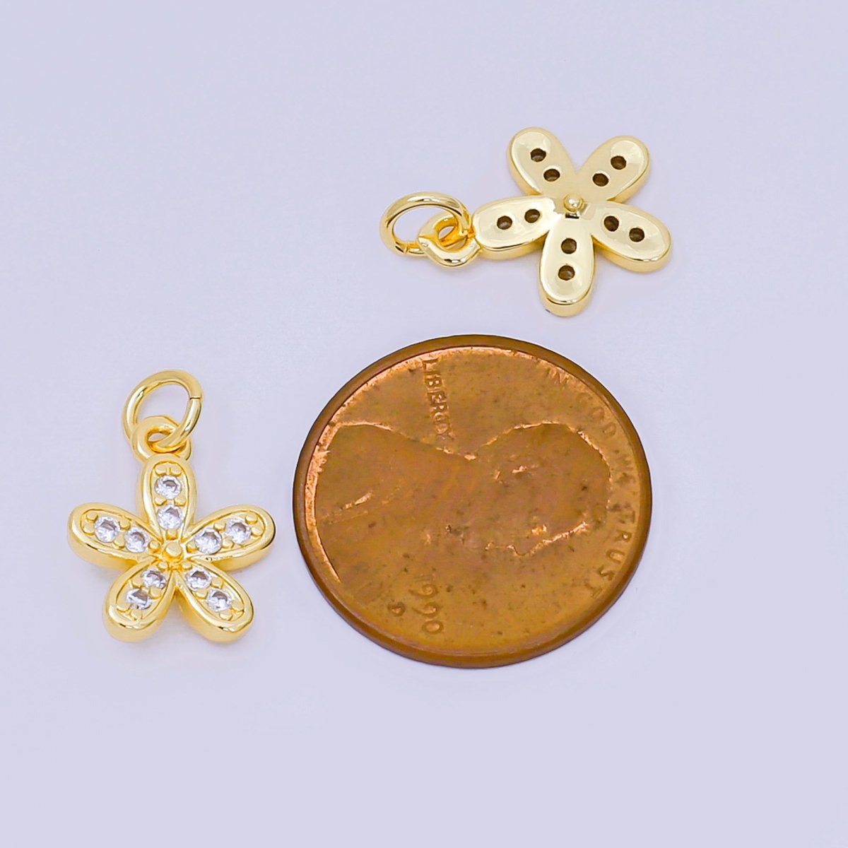 24K Gold Filled 13mm Micro Paved CZ Blooming Flower Charm | AH - 645 - DLUXCA