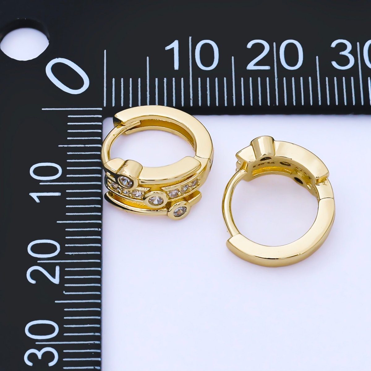 24K Gold Filled 13mm Micro Paved CZ Futuristic Cluster Huggie Earrings | AB1621 - DLUXCA