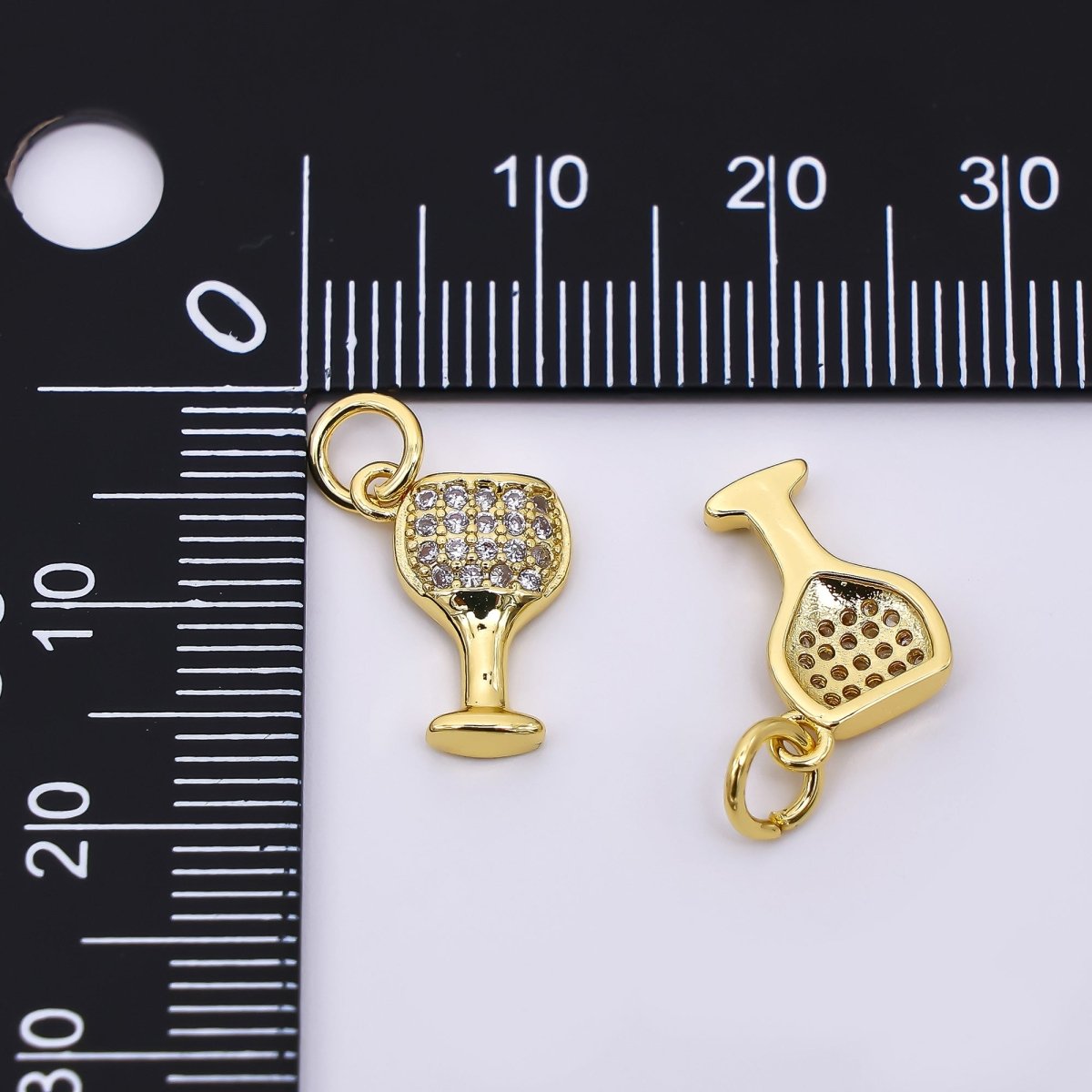 24K Gold Filled 13mm Micro Paved CZ Glass of Wine Charm | AH - 575 - DLUXCA