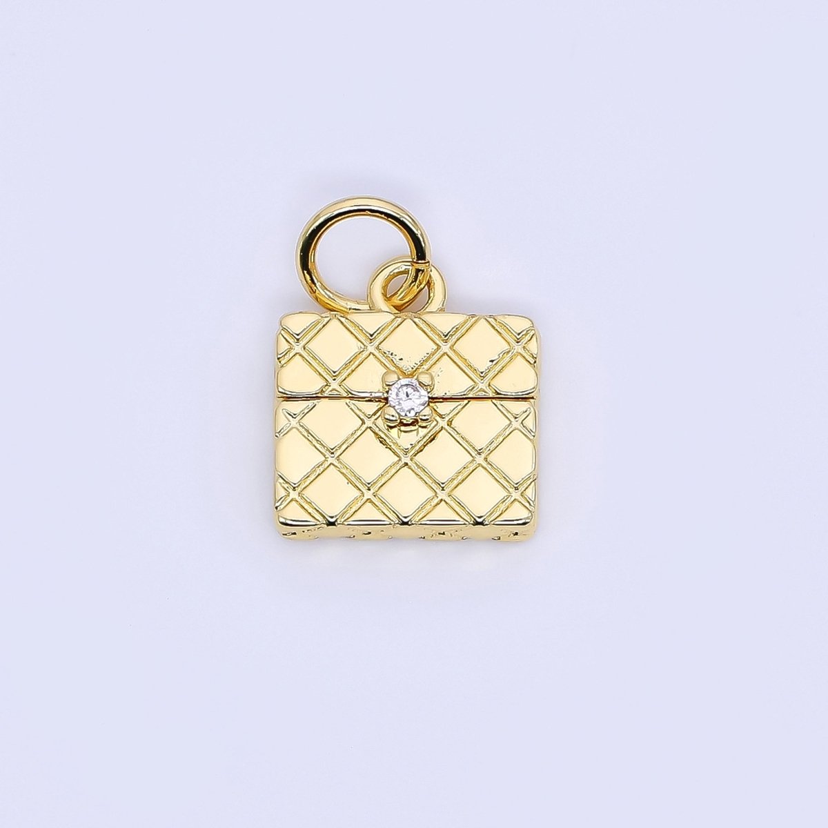 24K Gold Filled 13mm Micro Paved CZ Mini Quilted Purse Bag Charm | W641 - DLUXCA
