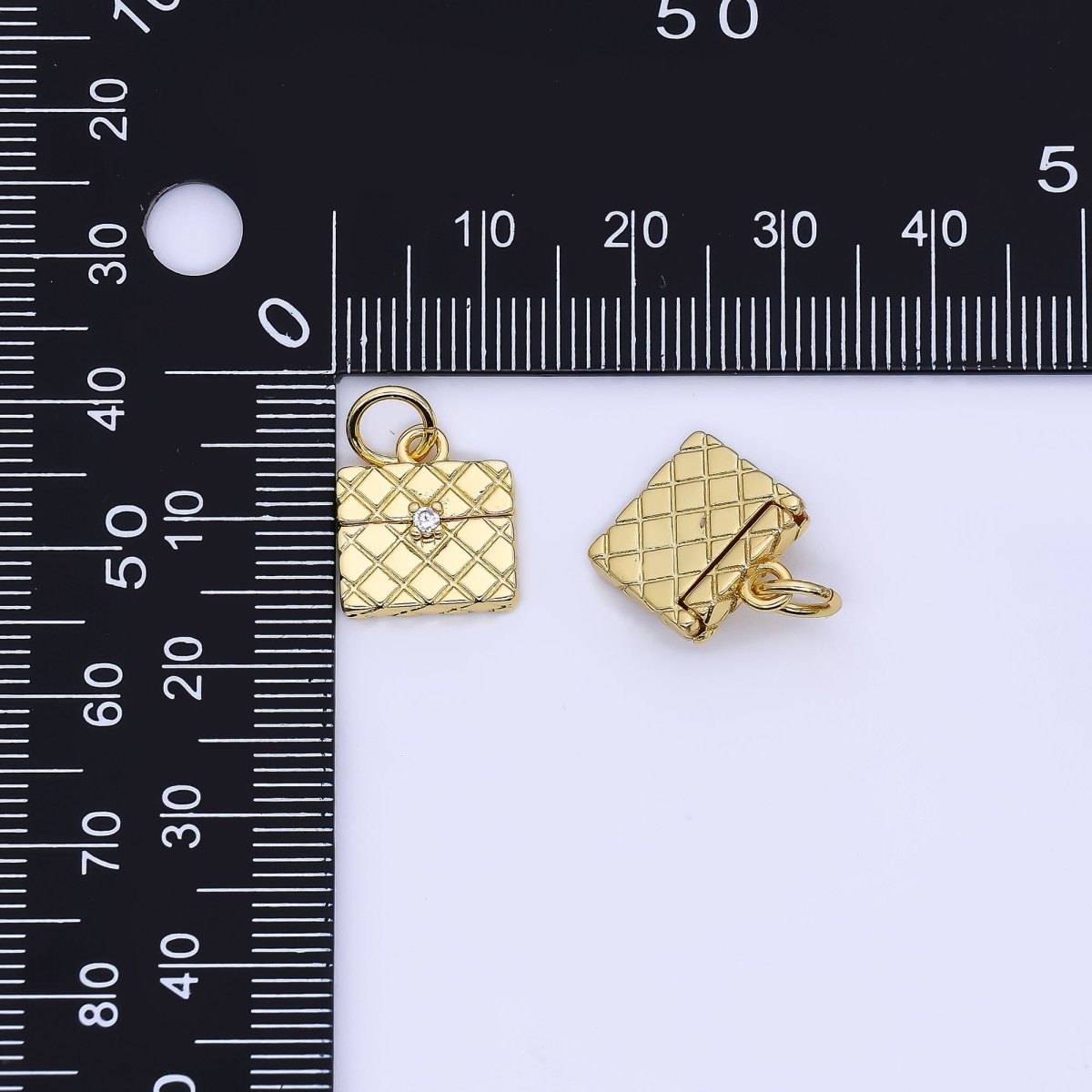 24K Gold Filled 13mm Micro Paved CZ Mini Quilted Purse Bag Charm | W641 - DLUXCA