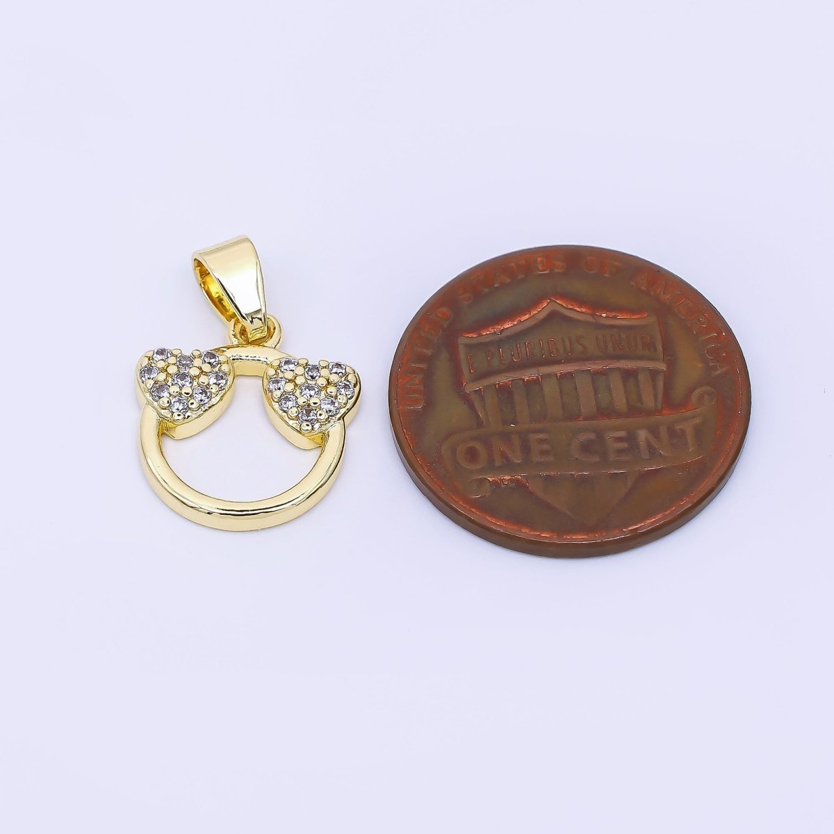 24K Gold Filled 13mm Micro Paved CZ Simple Round Double - Hearts Pendant | AH - 534 - DLUXCA