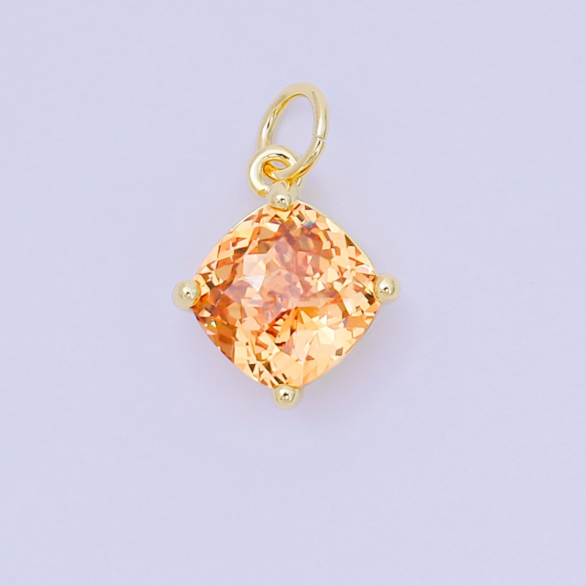 24K Gold Filled 13mm Rectangle Multicolor CZ Curvy Square Drop Charm | AC - 1561 - AC - 1567 - DLUXCA