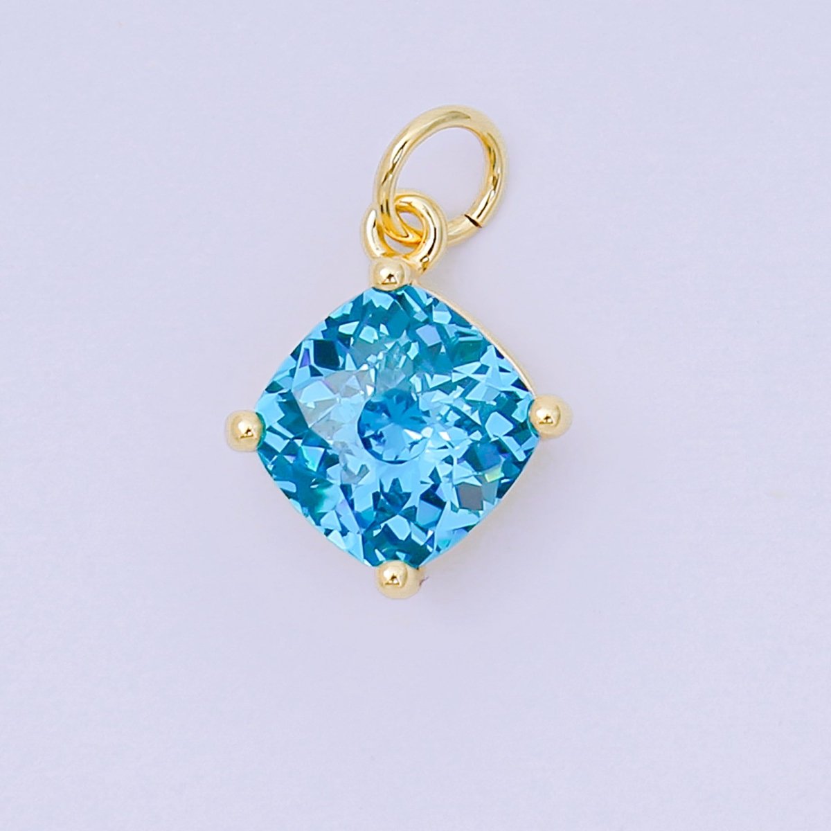 24K Gold Filled 13mm Rectangle Multicolor CZ Curvy Square Drop Charm | AC - 1561 - AC - 1567 - DLUXCA