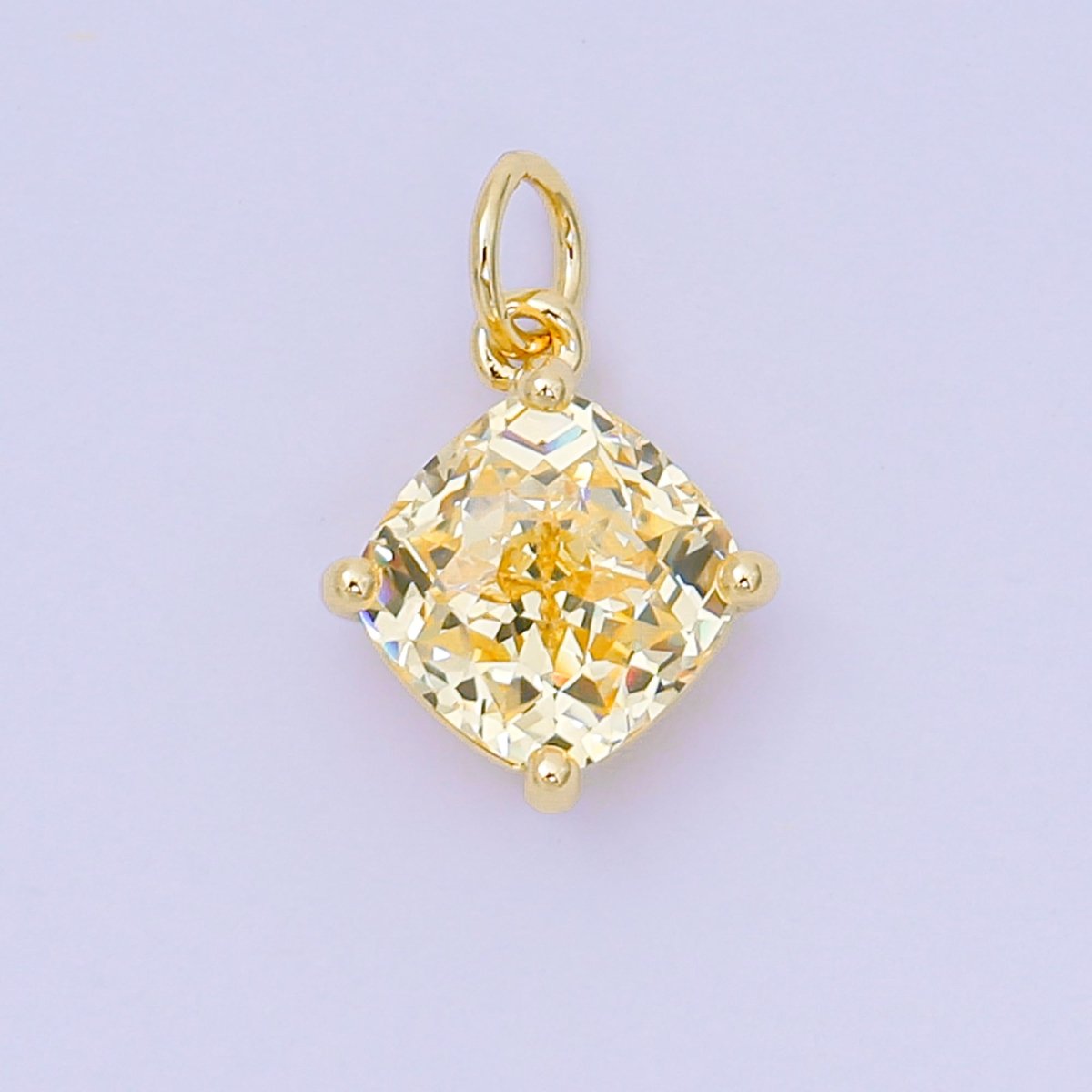 24K Gold Filled 13mm Rectangle Multicolor CZ Curvy Square Drop Charm | AC - 1561 - AC - 1567 - DLUXCA