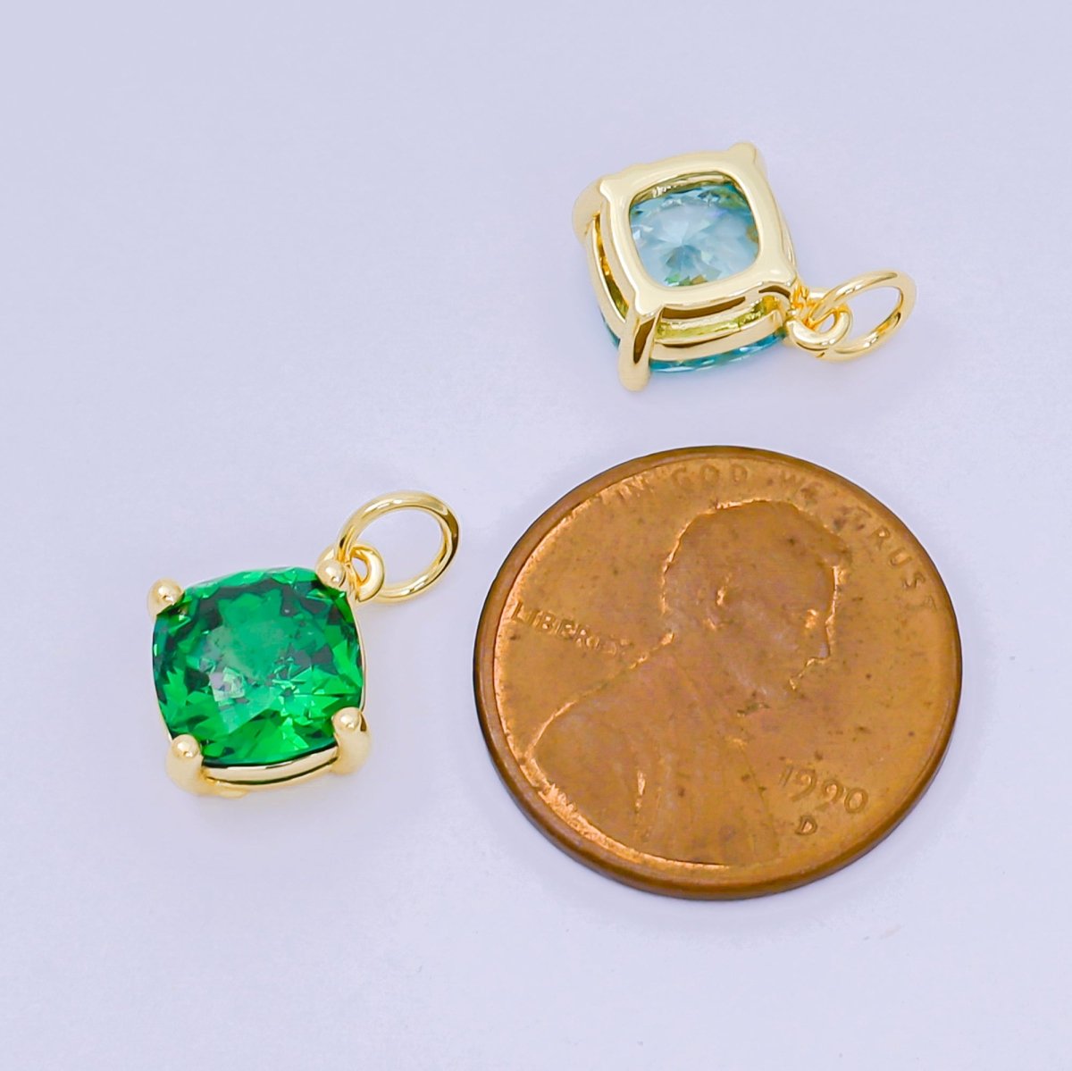 24K Gold Filled 13mm Rectangle Multicolor CZ Curvy Square Drop Charm | AC - 1561 - AC - 1567 - DLUXCA