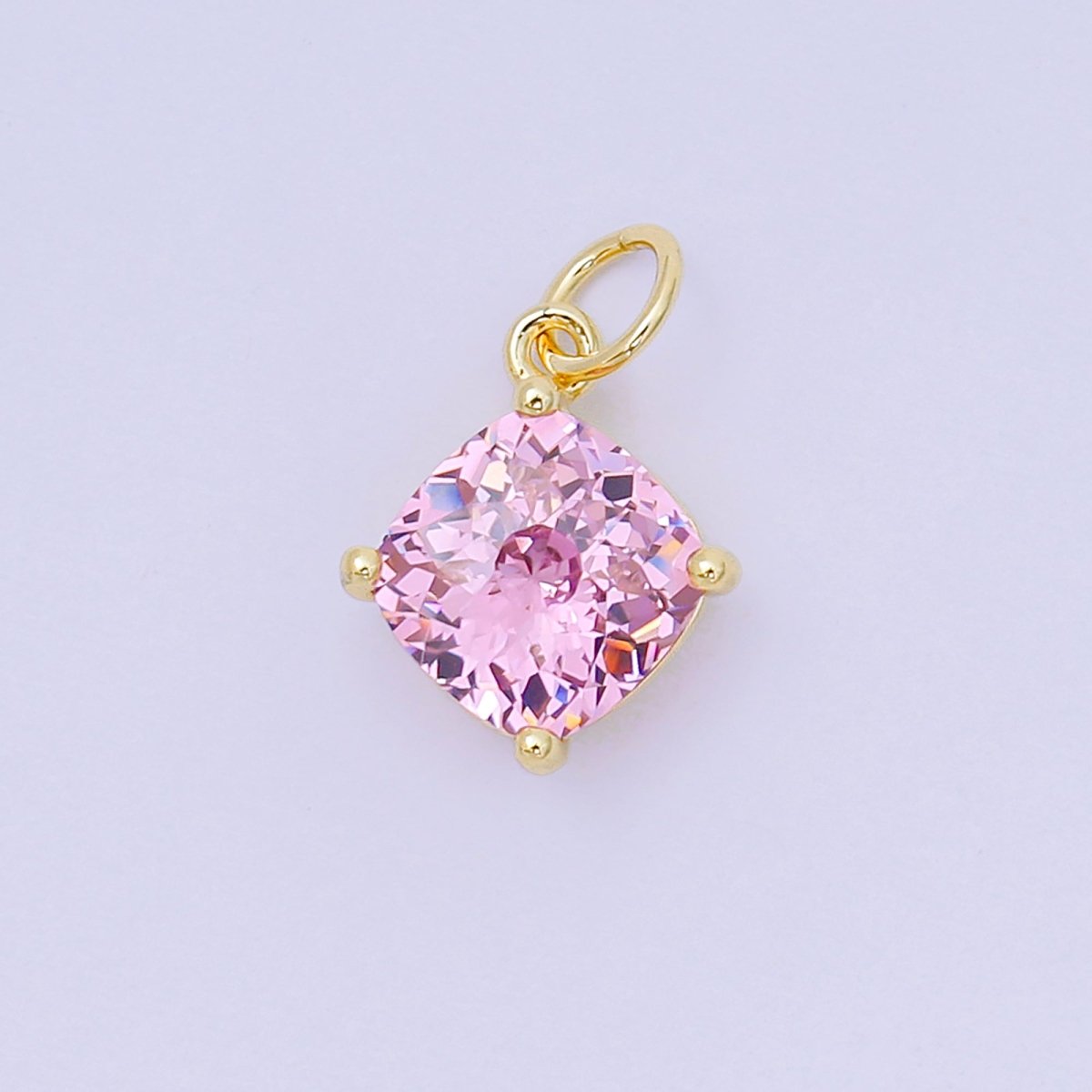 24K Gold Filled 13mm Rectangle Multicolor CZ Curvy Square Drop Charm | AC - 1561 - AC - 1567 - DLUXCA
