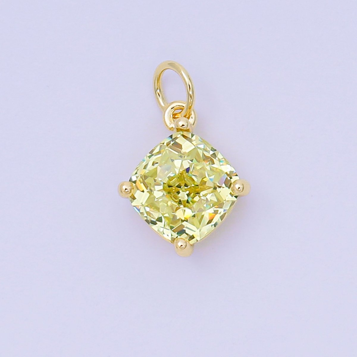 24K Gold Filled 13mm Rectangle Multicolor CZ Curvy Square Drop Charm | AC - 1561 - AC - 1567 - DLUXCA