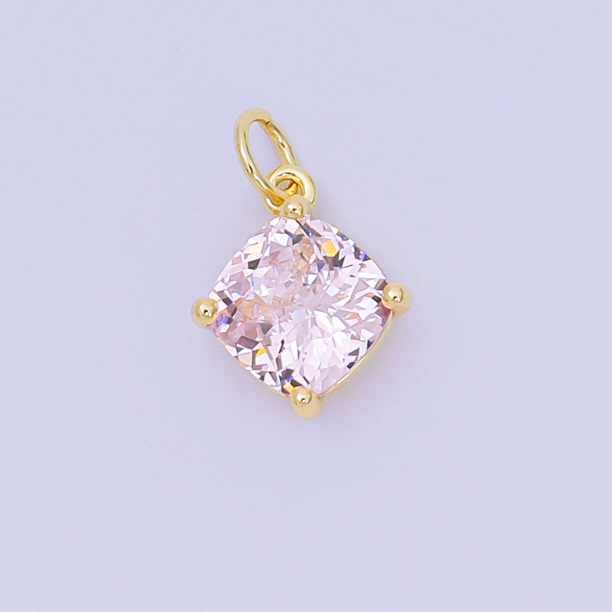 24K Gold Filled 13mm Rectangle Multicolor CZ Curvy Square Drop Charm | AC - 1561 - AC - 1567 - DLUXCA