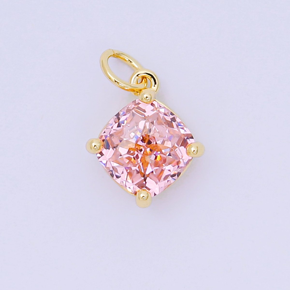 24K Gold Filled 13mm Rectangle Multicolor CZ Curvy Square Drop Charm | AC - 1561 - AC - 1567 - DLUXCA