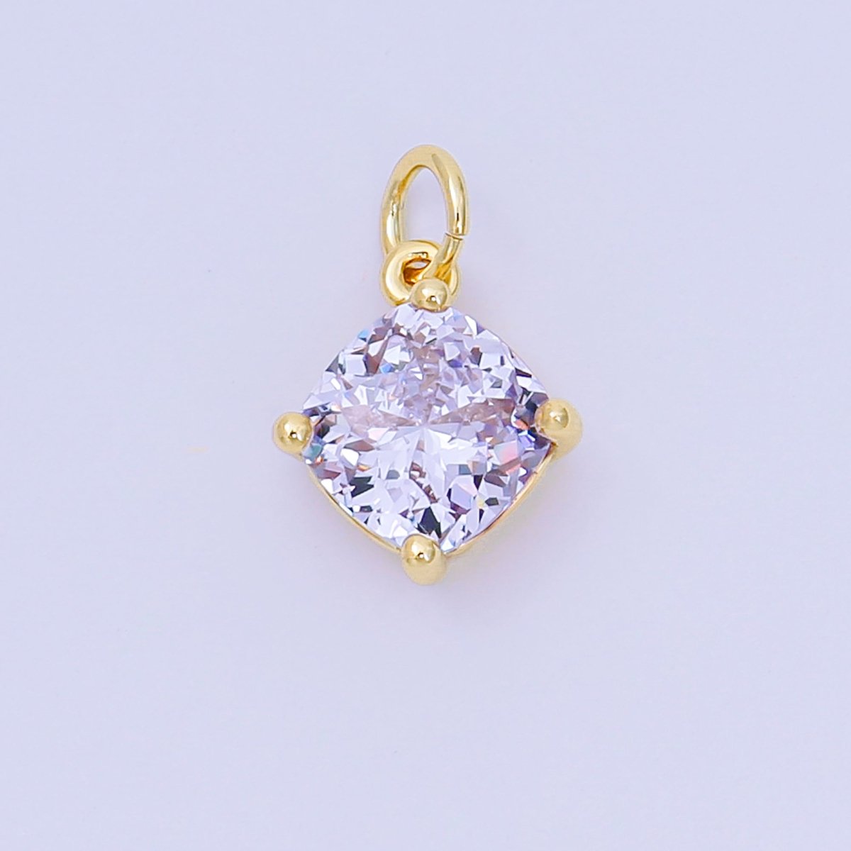 24K Gold Filled 13mm Rectangle Multicolor CZ Curvy Square Drop Charm | AC - 1561 - AC - 1567 - DLUXCA