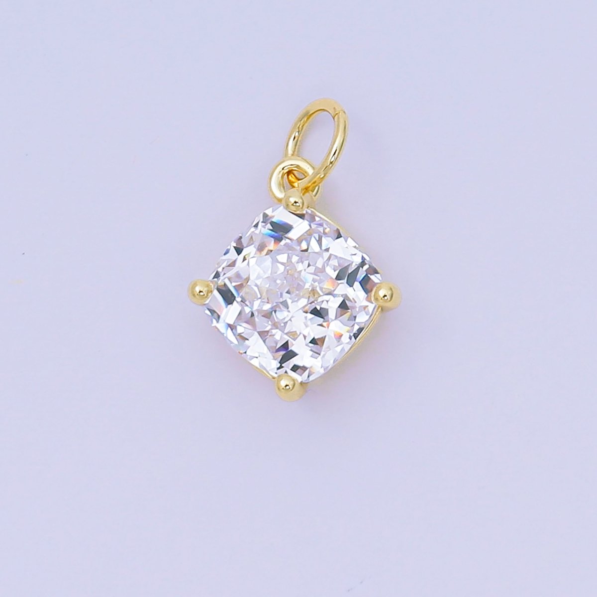 24K Gold Filled 13mm Rectangle Multicolor CZ Curvy Square Drop Charm | AC - 1561 - AC - 1567 - DLUXCA