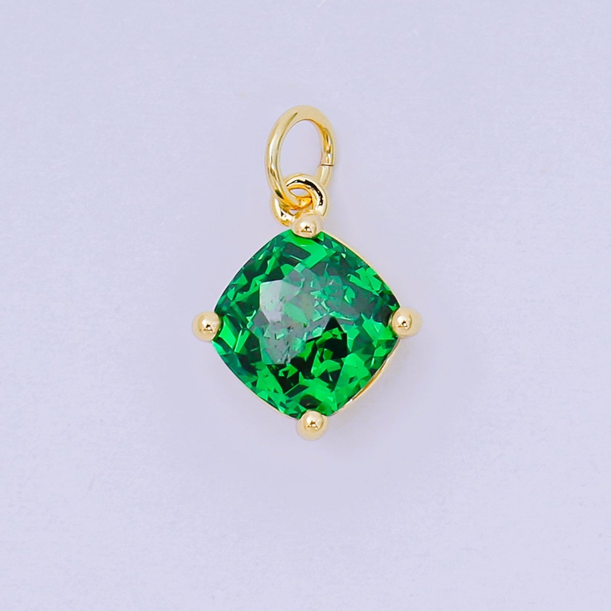 24K Gold Filled 13mm Rectangle Multicolor CZ Curvy Square Drop Charm | AC - 1561 - AC - 1567 - DLUXCA