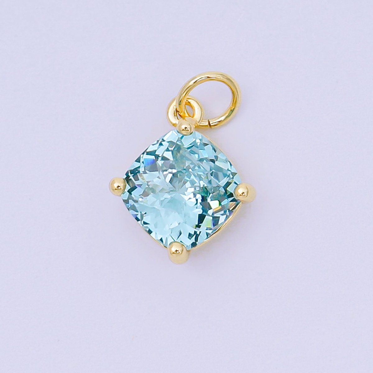 24K Gold Filled 13mm Rectangle Multicolor CZ Curvy Square Drop Charm | AC - 1561 - AC - 1567 - DLUXCA