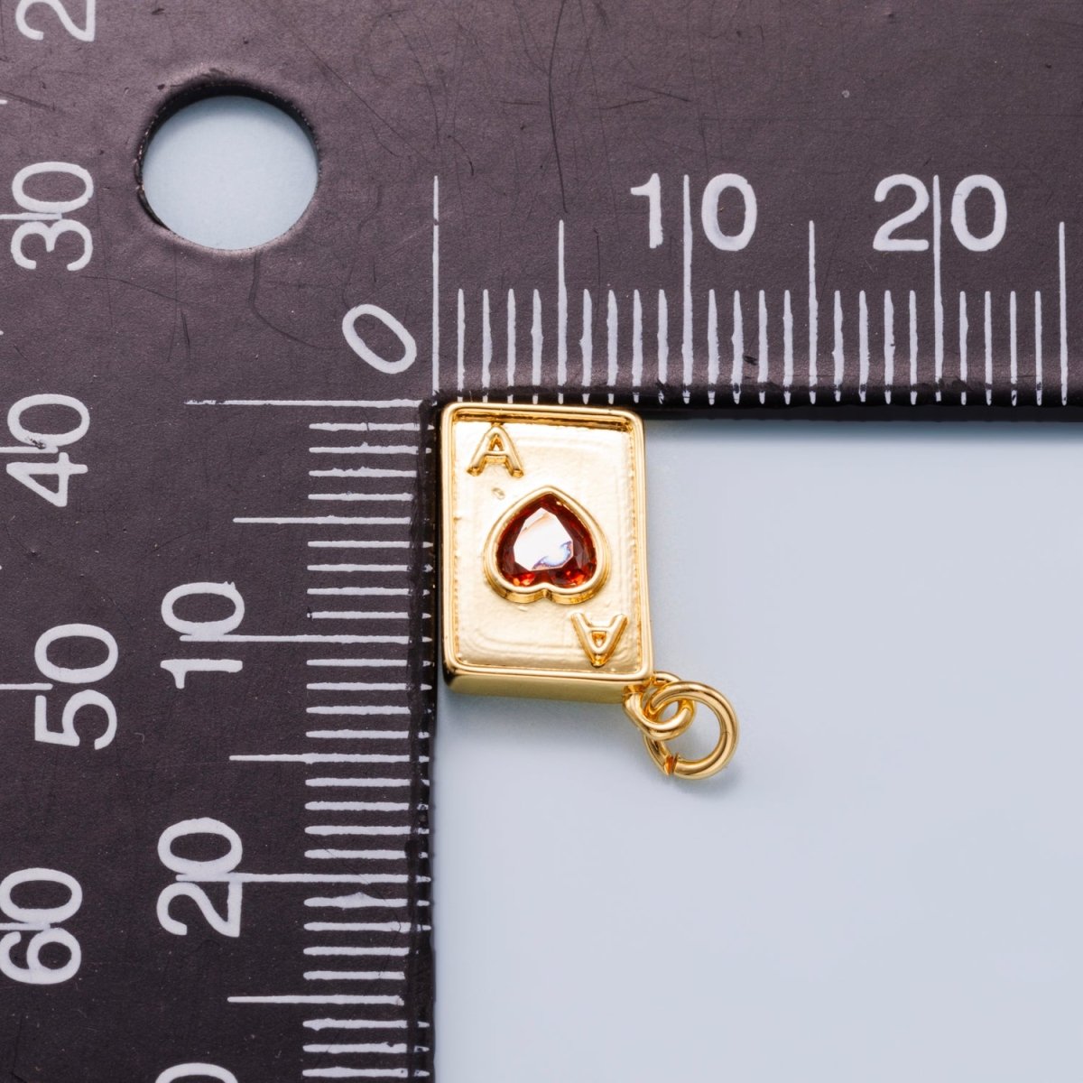 24K Gold Filled 13mm Red CZ Ace of Hearts Card Charm in Gold & Silver | Charms - 00655 Charms - 00656 - DLUXCA