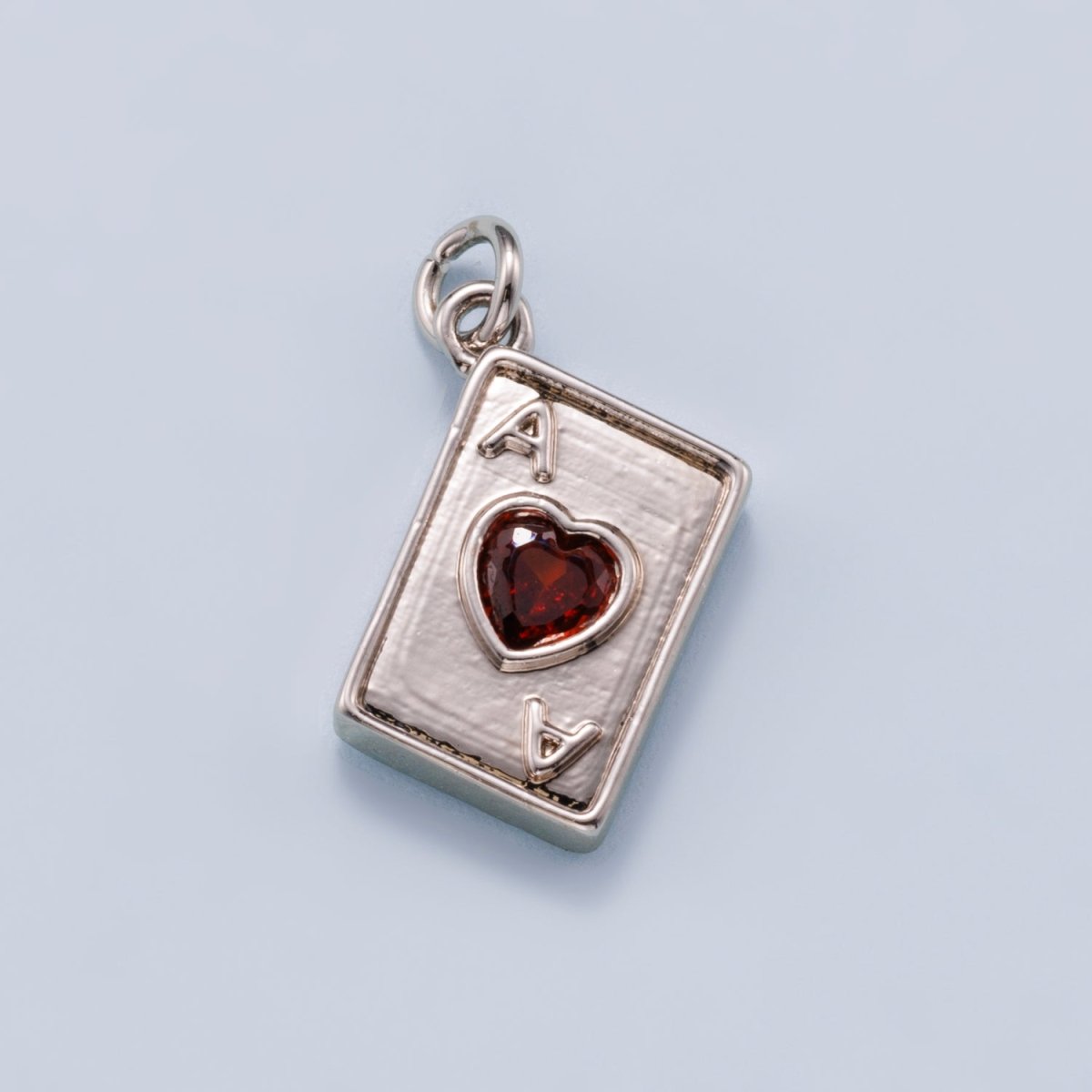 24K Gold Filled 13mm Red CZ Ace of Hearts Card Charm in Gold & Silver | Charms - 00655 Charms - 00656 - DLUXCA
