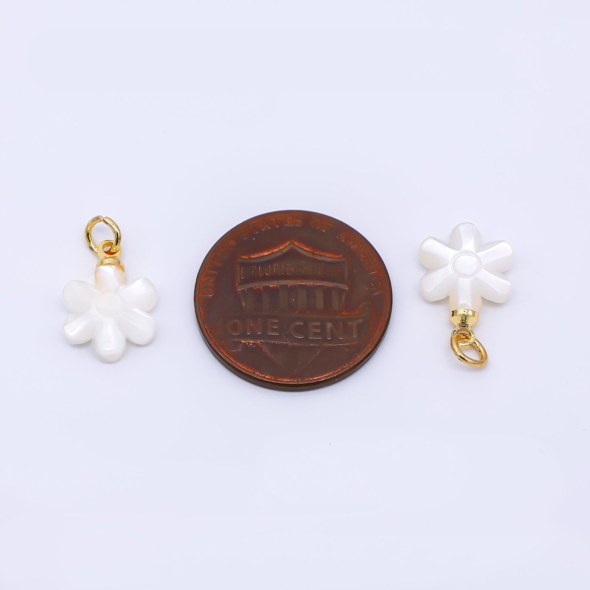 24K Gold Filled 13mm Shell Pearl Bright White Blooming Flower Charm | P - 1794 - DLUXCA