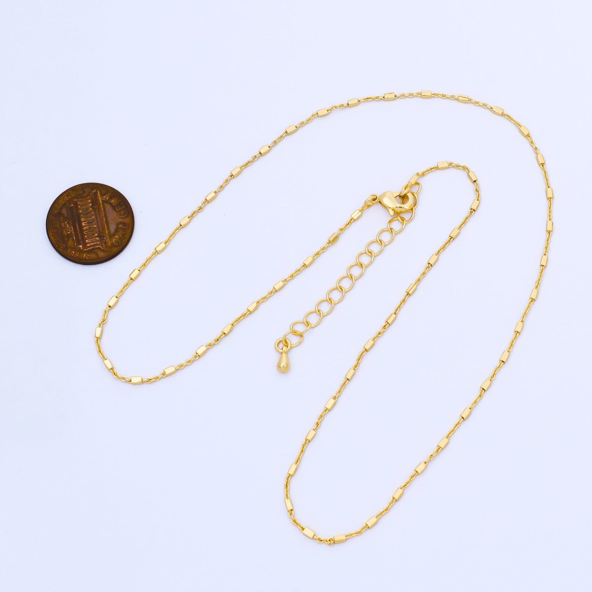 24K Gold Filled 1.3mm Tube Beads Satellite Chain 18 Inch Necklace | WA - 1601 - DLUXCA