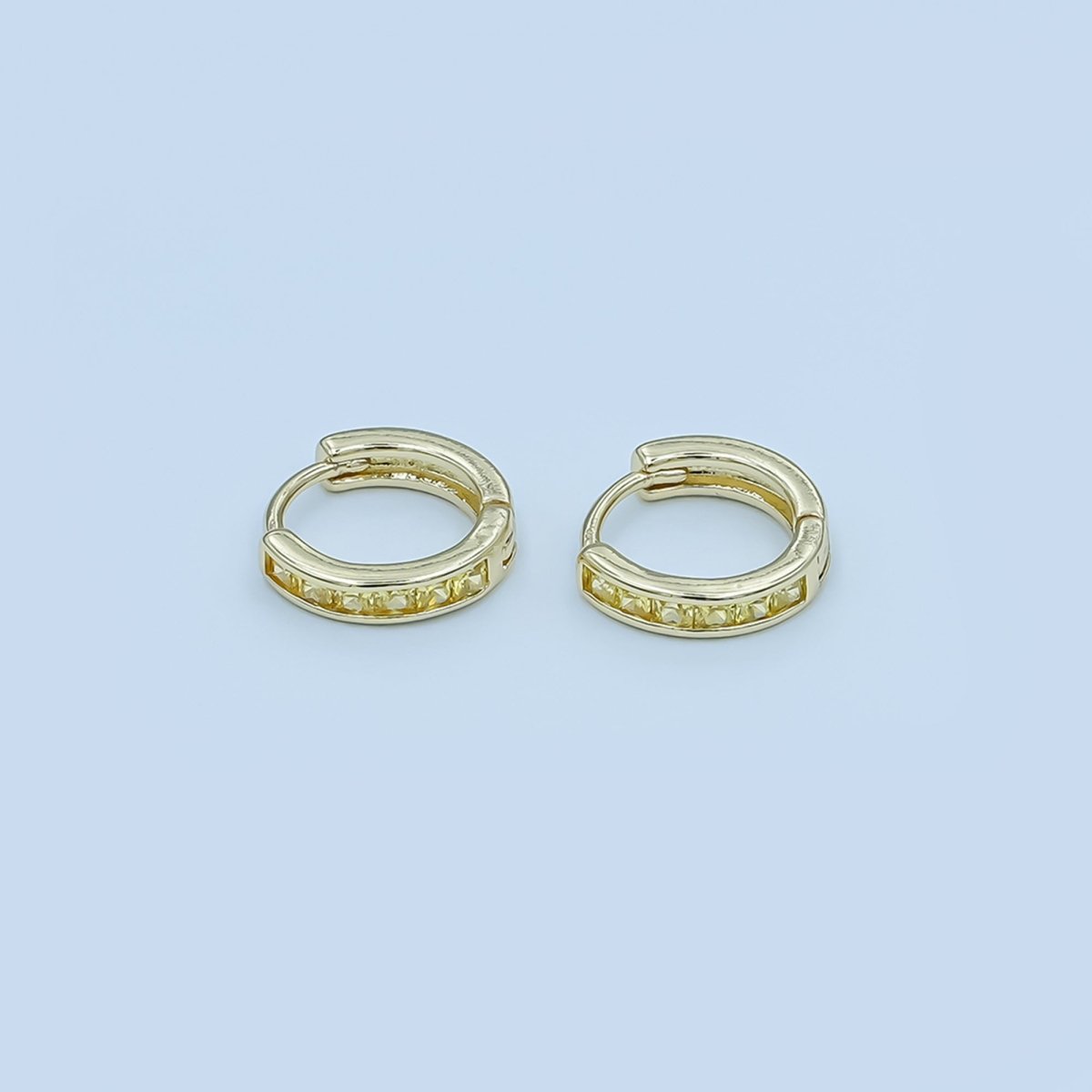 24K Gold Filled 13mm Yellow, Blue, Orange, Purple Baguette Square CZ Cartilage Huggie Earrings | AE0162 - AE167 - DLUXCA