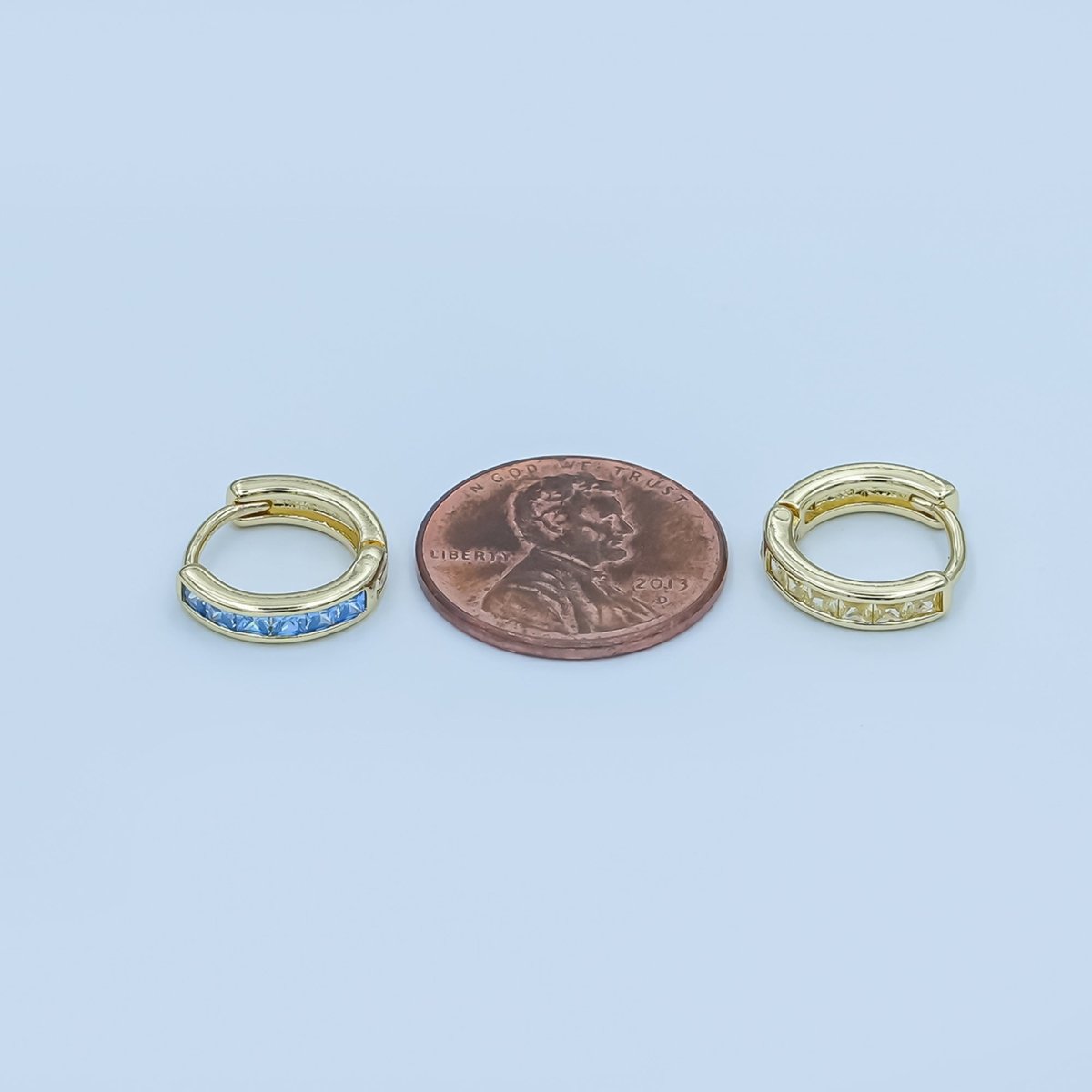 24K Gold Filled 13mm Yellow, Blue, Orange, Purple Baguette Square CZ Cartilage Huggie Earrings | AE0162 - AE167 - DLUXCA