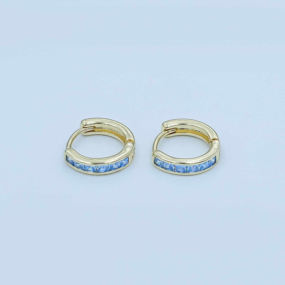 24K Gold Filled 13mm Yellow, Blue, Orange, Purple Baguette Square CZ Cartilage Huggie Earrings | AE0162 - AE167 - DLUXCA